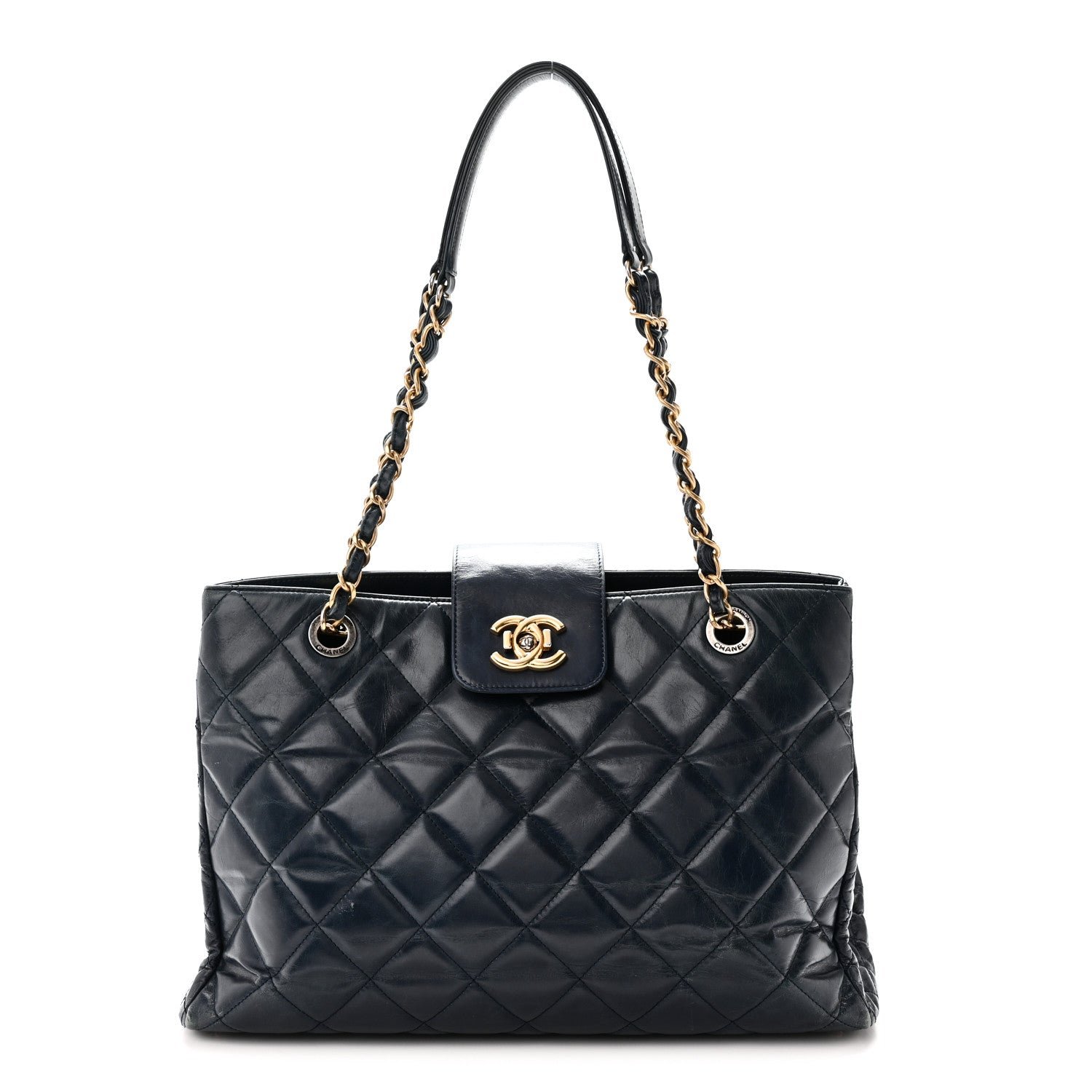 Chanel Glazed Calfskin Quilted Daily Walk Tote Navy