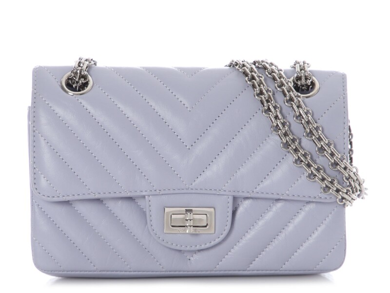 Lilac Chevron Quilted Aged Calfskin Mini 2.55 Reissue Flap Bag Silver Hardware, 2021