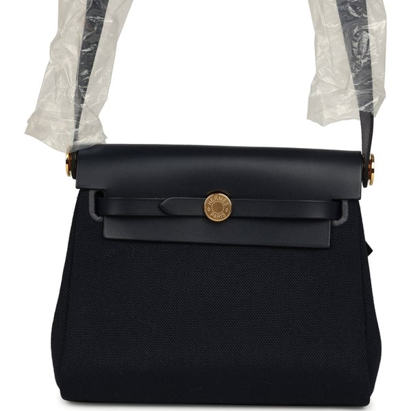 Hermes Hermes Herbag Zip 20 Mini Bleu Indigo Toile Militaire Canvas and Vache Hunter Gold Hardware