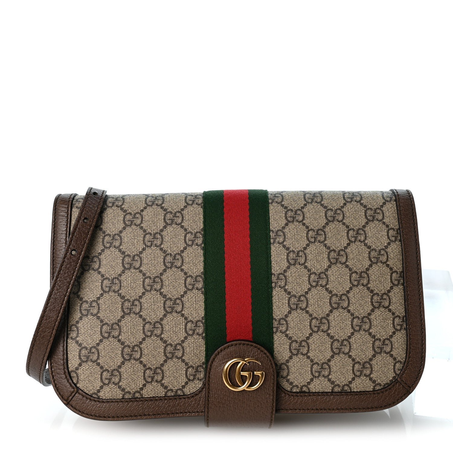 Gucci GG Supreme Monogram Web Ophidia Flap Messenger Bag  Beige New Acero