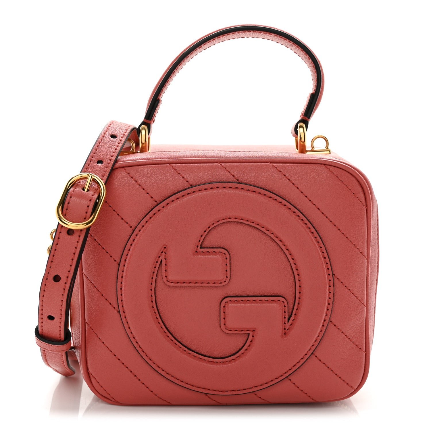 Gucci Sakai Be Green Calfskin Diagonal Stitched Blondie Top Handle Bag Pink