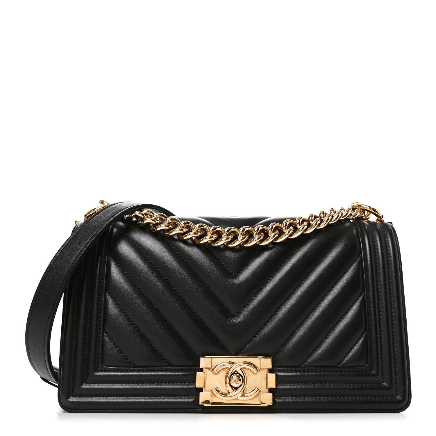 Chanel Lambskin Chevron Quilted Medium Boy Flap Black