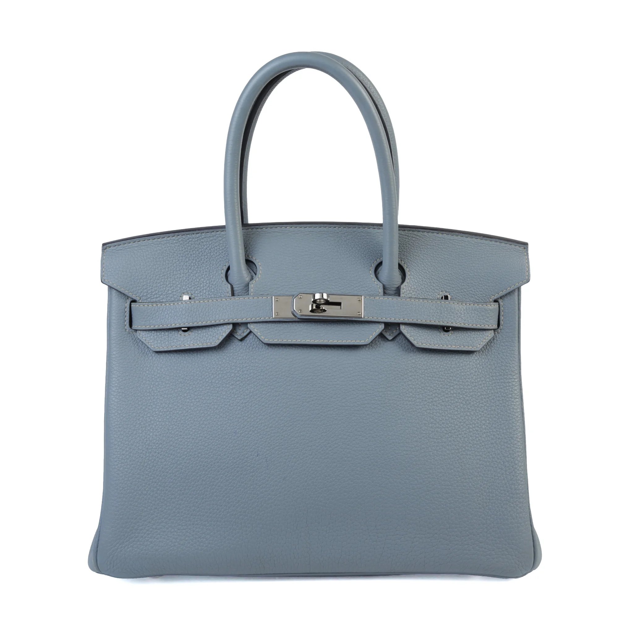 Very Good ( Rank A) HERMÈS Birkin 30 Bleu Lin (J7) Togo Palladium hardware Square N (2010)