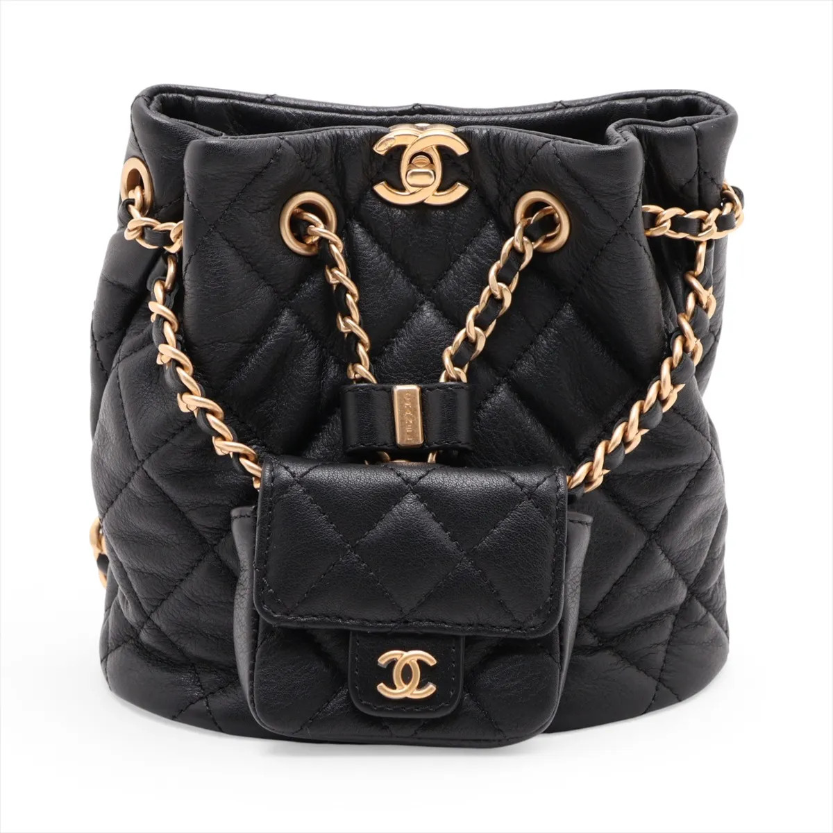 Chanel Matelasse Lambskin Chain Backpack Black Gold Metal Fittings random plate