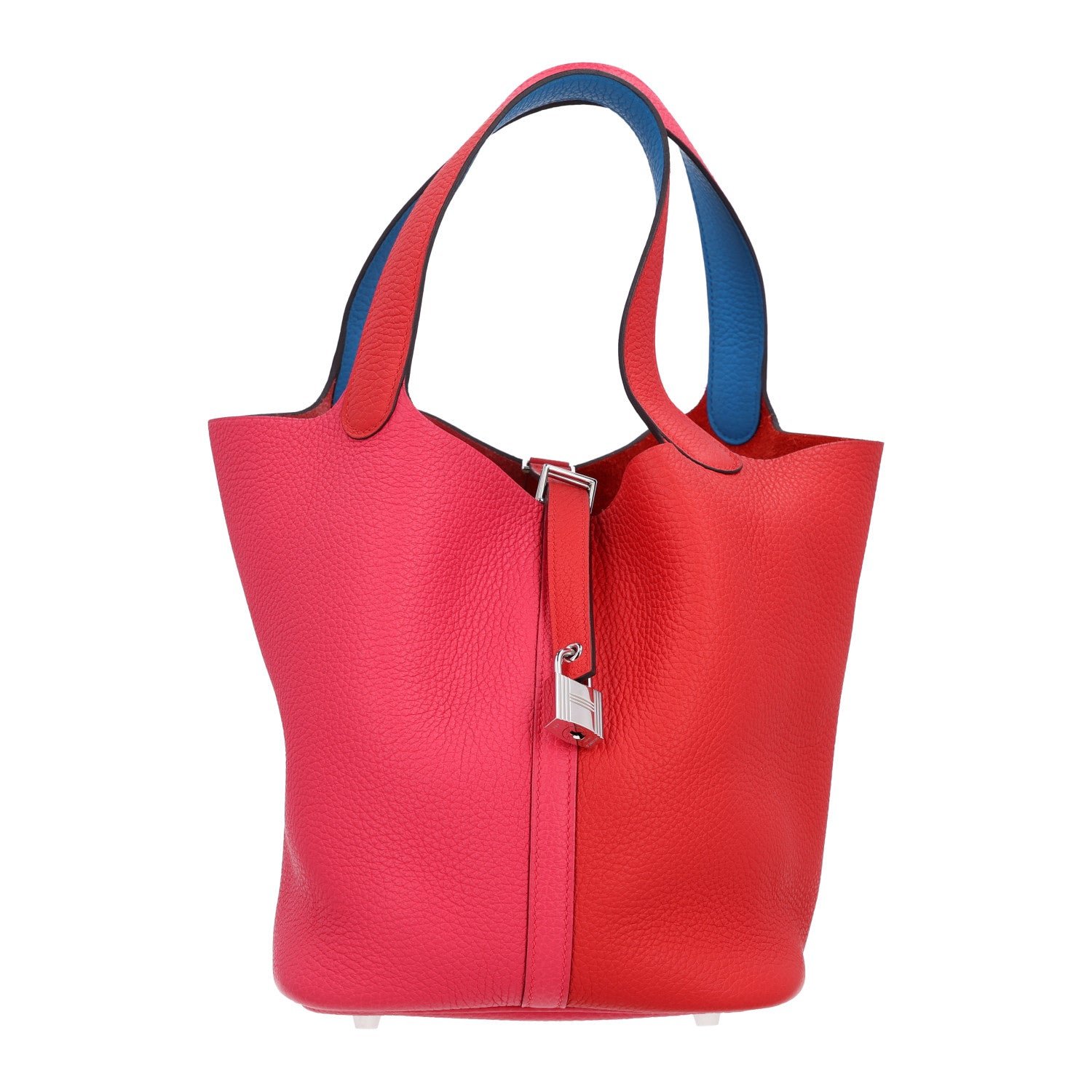 Hermes Taurillon Clemence Casaque Picotin Lock 22 MM Rouge De Coeur Rose Extreme Bleu Zanzibar