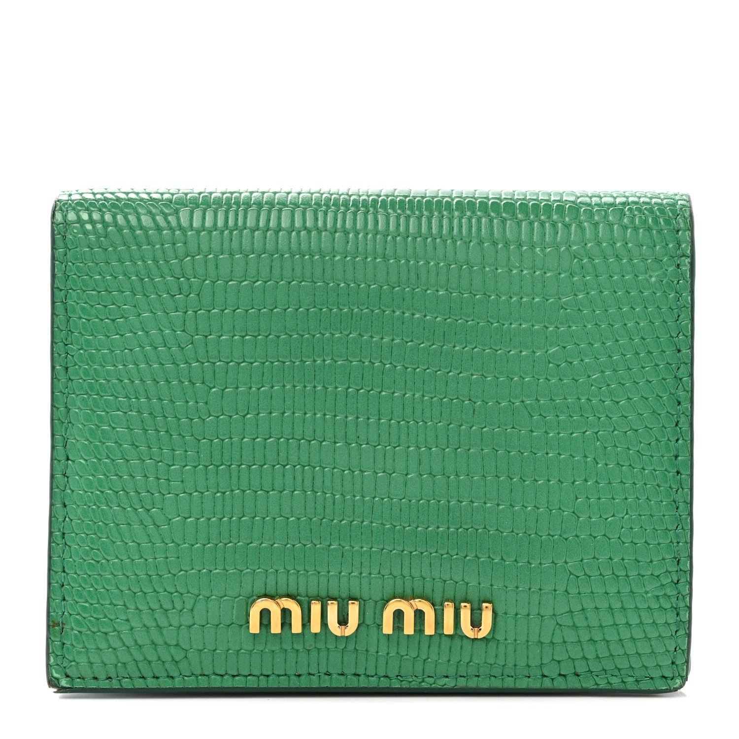 Miu Miu Vernice Lizard Embossed Wallet Mango