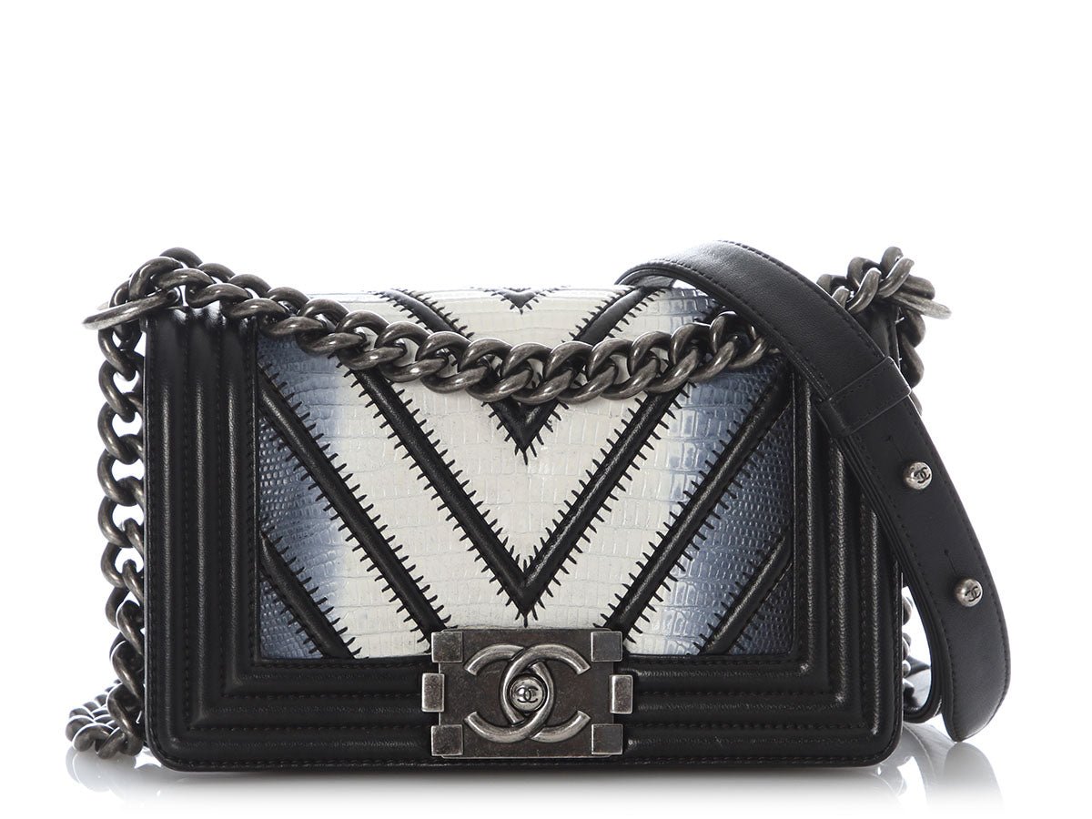 Chanel Small Chevron-Quilted Lizard Airlines Boy Bag