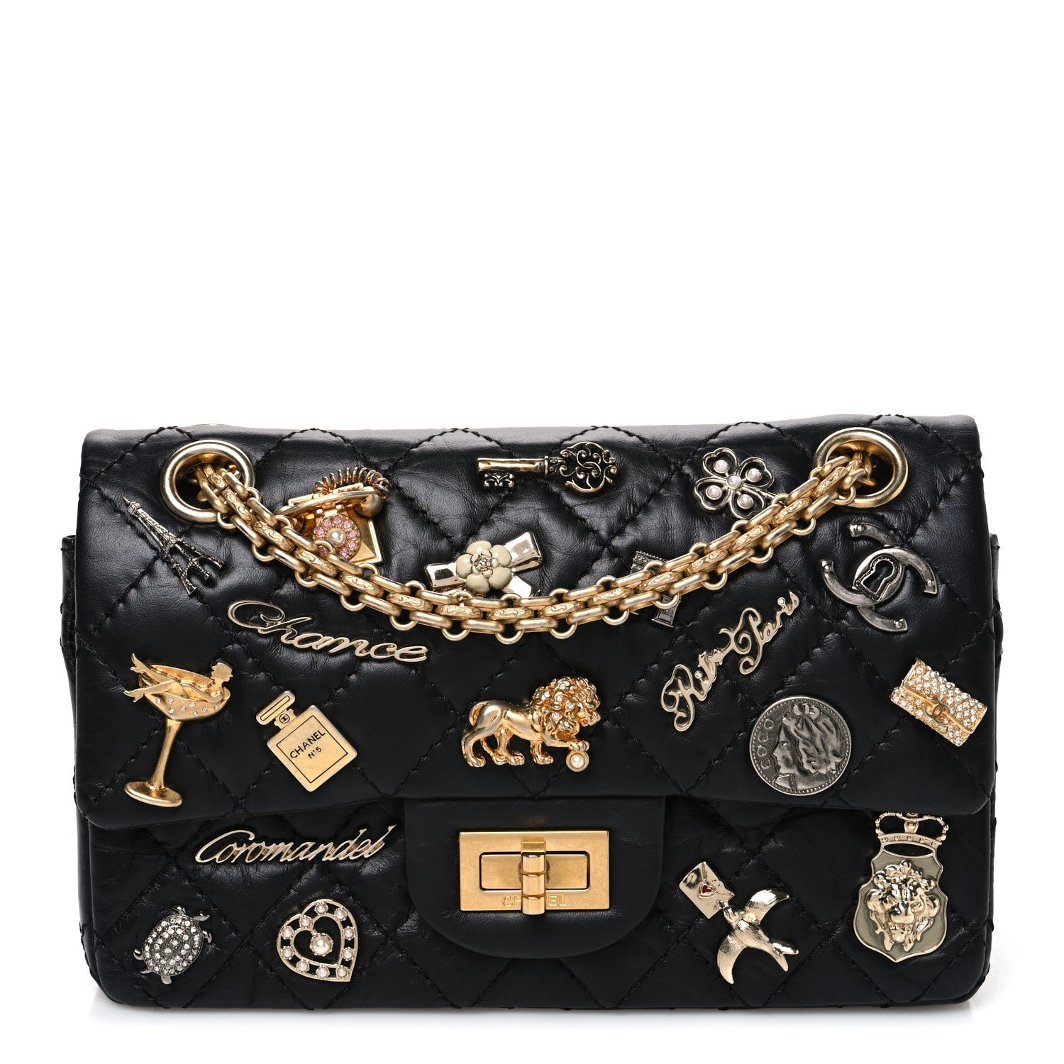 Chanel Aged Calfskin Lucky Charms 2.55 Reissue 224 Flap Black