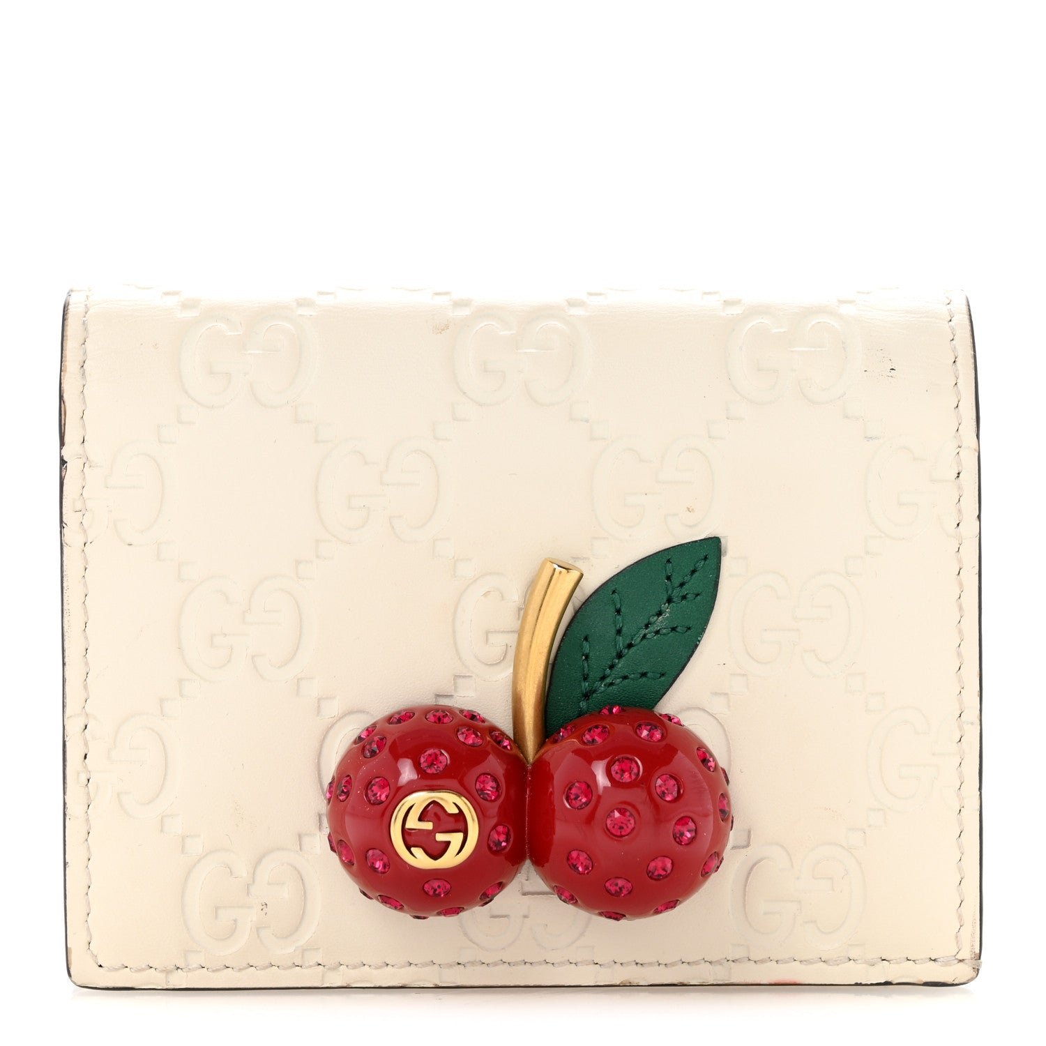 Gucci Guccissima Cherries Card Case Wallet White