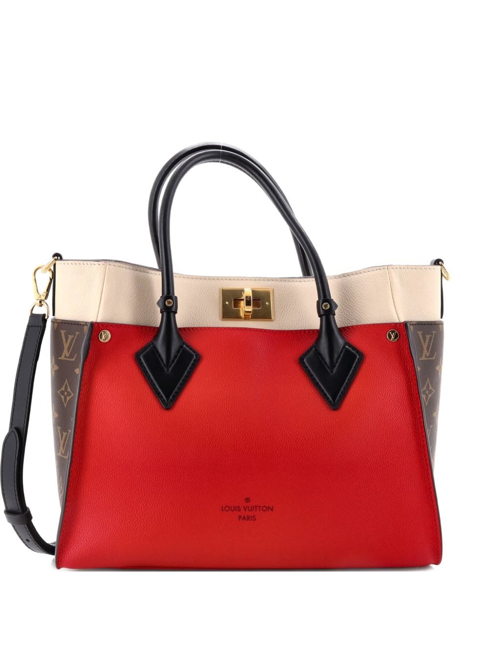 On My Side Leather with Monogram Canvas MM tote bag