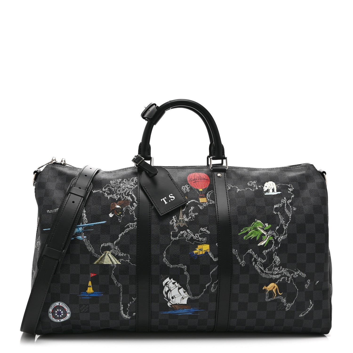 Louis Vuitton Damier Graphite World Map Keepall Bandouliere 50