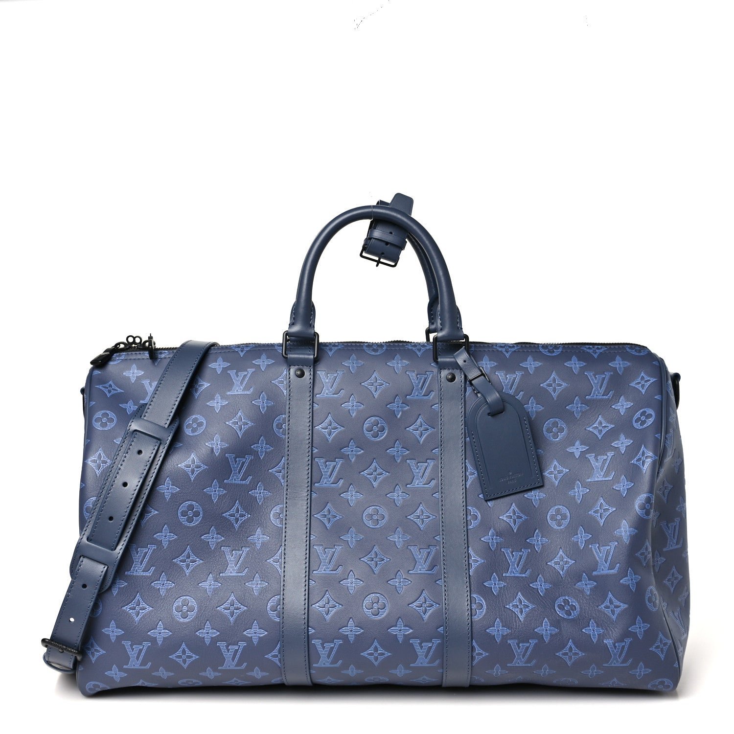 Louis Vuitton Calfskin Monogram Shadow Keepall Bandouliere 50 Navy