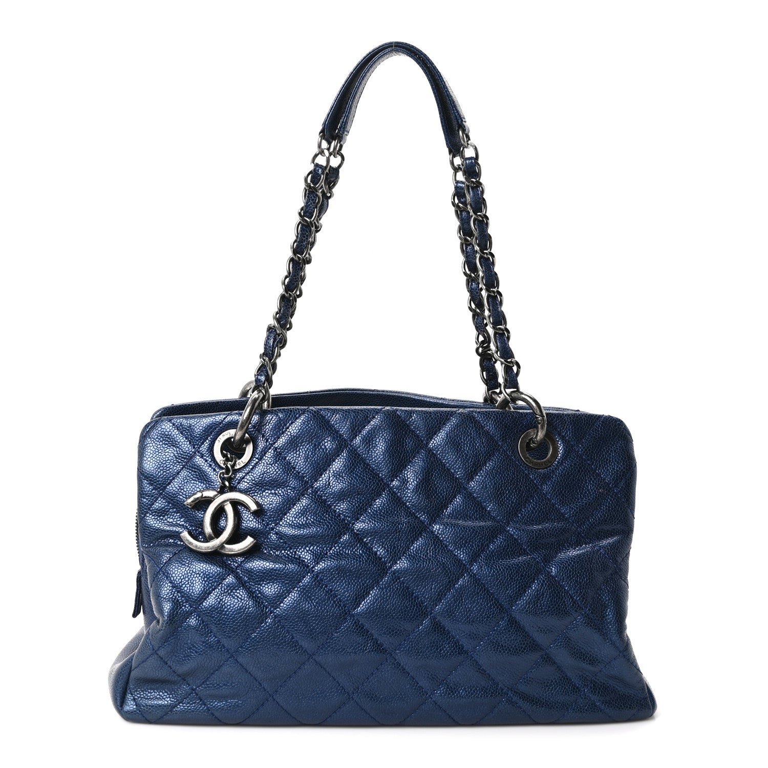 Chanel Iridescent Caviar Quilted Chic Shopping Tote Blue
