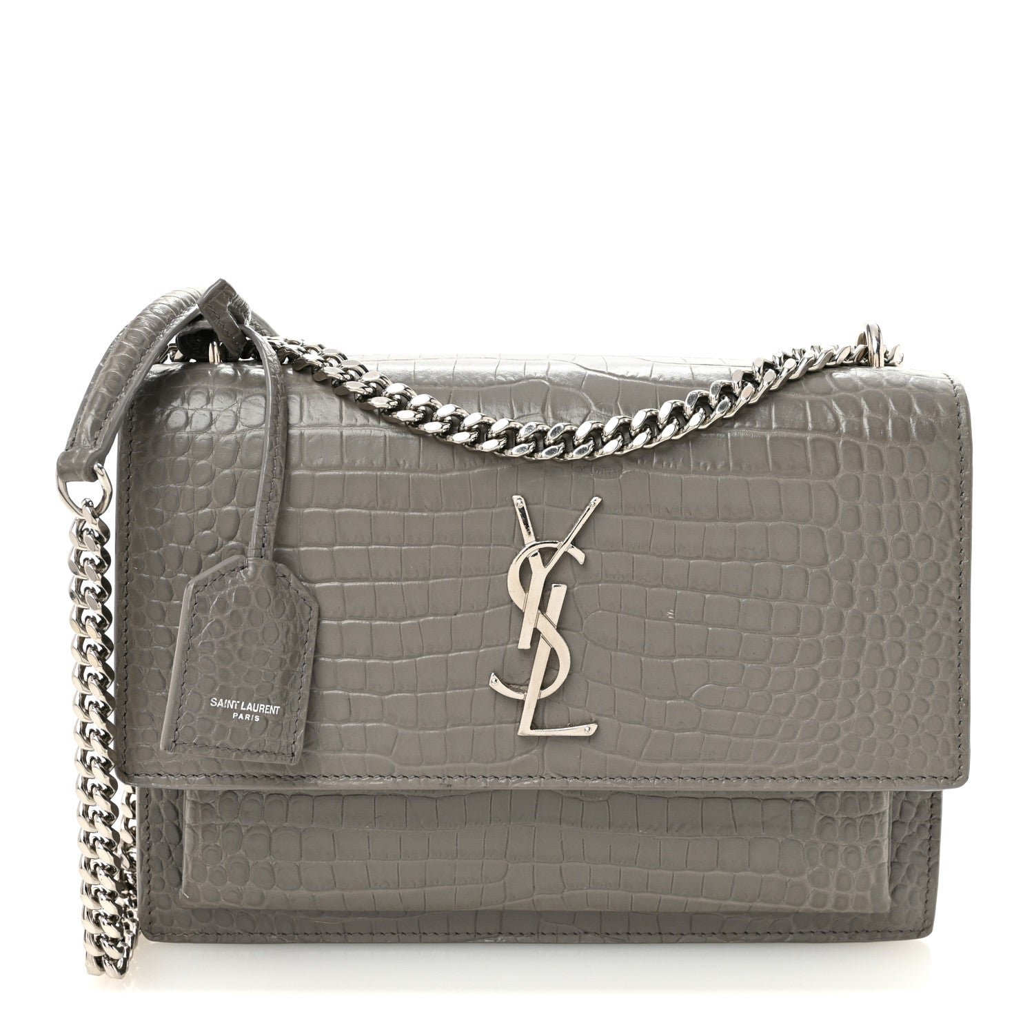 Saint Laurent Calfskin Crocodile Embossed Medium Monogram Sunset Fog