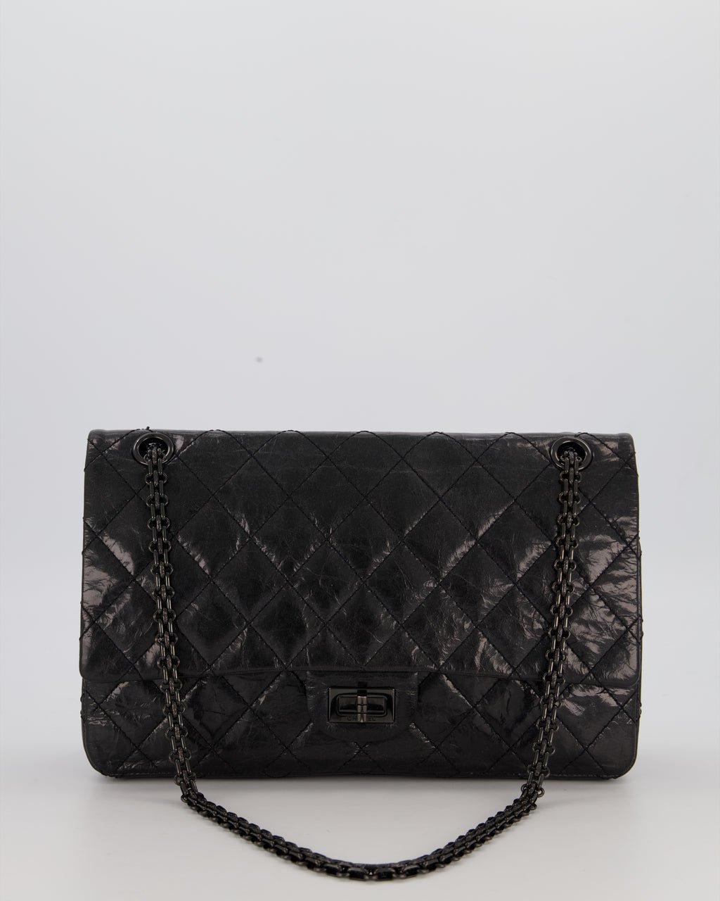 Chanel Black Reissue 226 Medium Double Flap Bag in Patent Leather with So Black Hardware