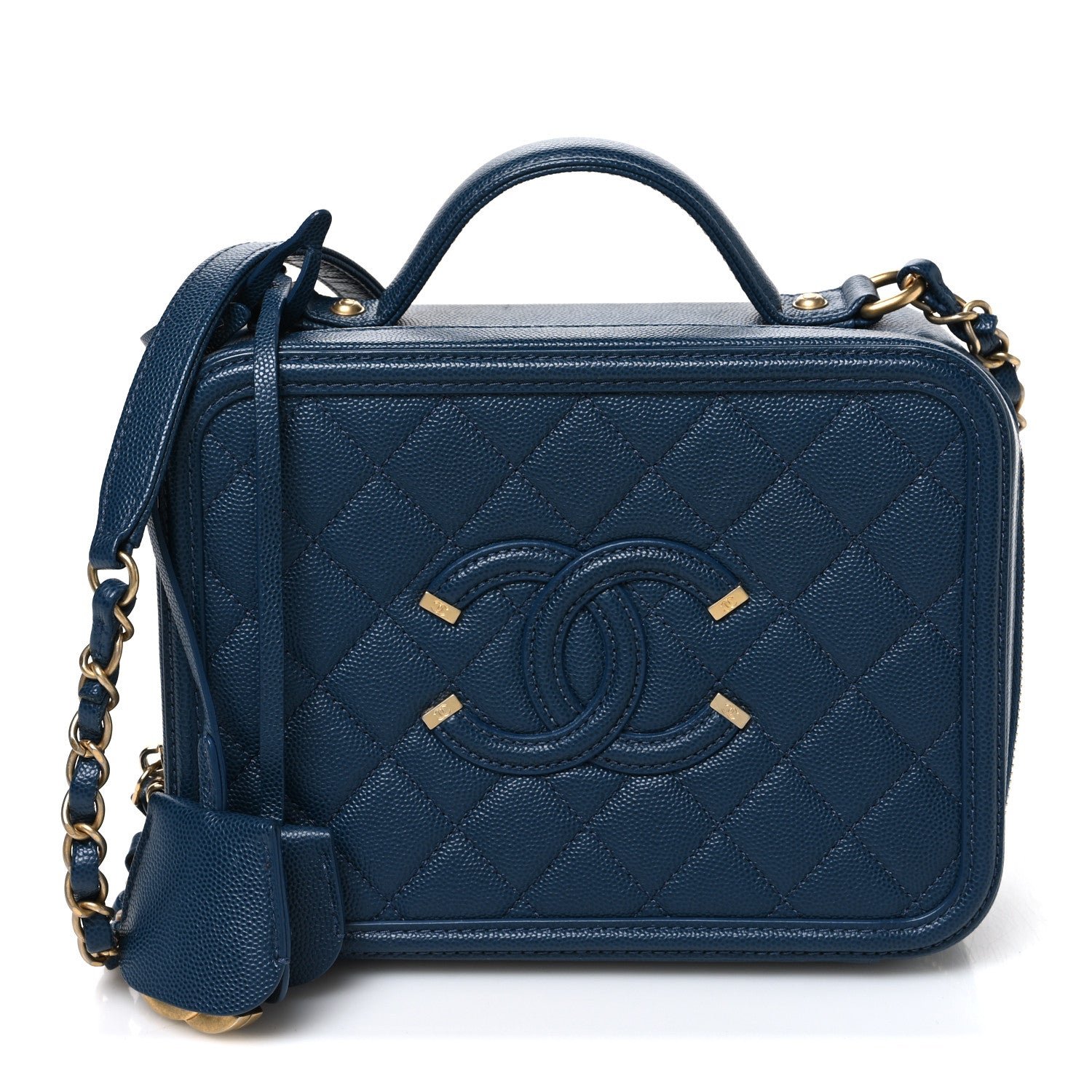 Chanel Caviar Quilted Medium CC Filigree Vanity Case Dark Blue