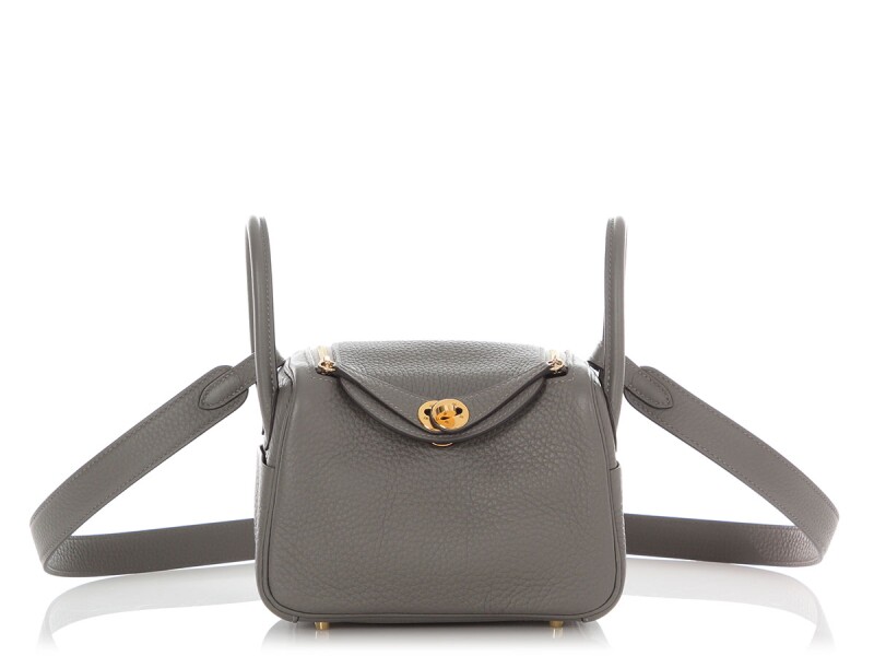 Hermes Gris Meyer Clemence Mini Lindy 20 Gold Hardware, 2020