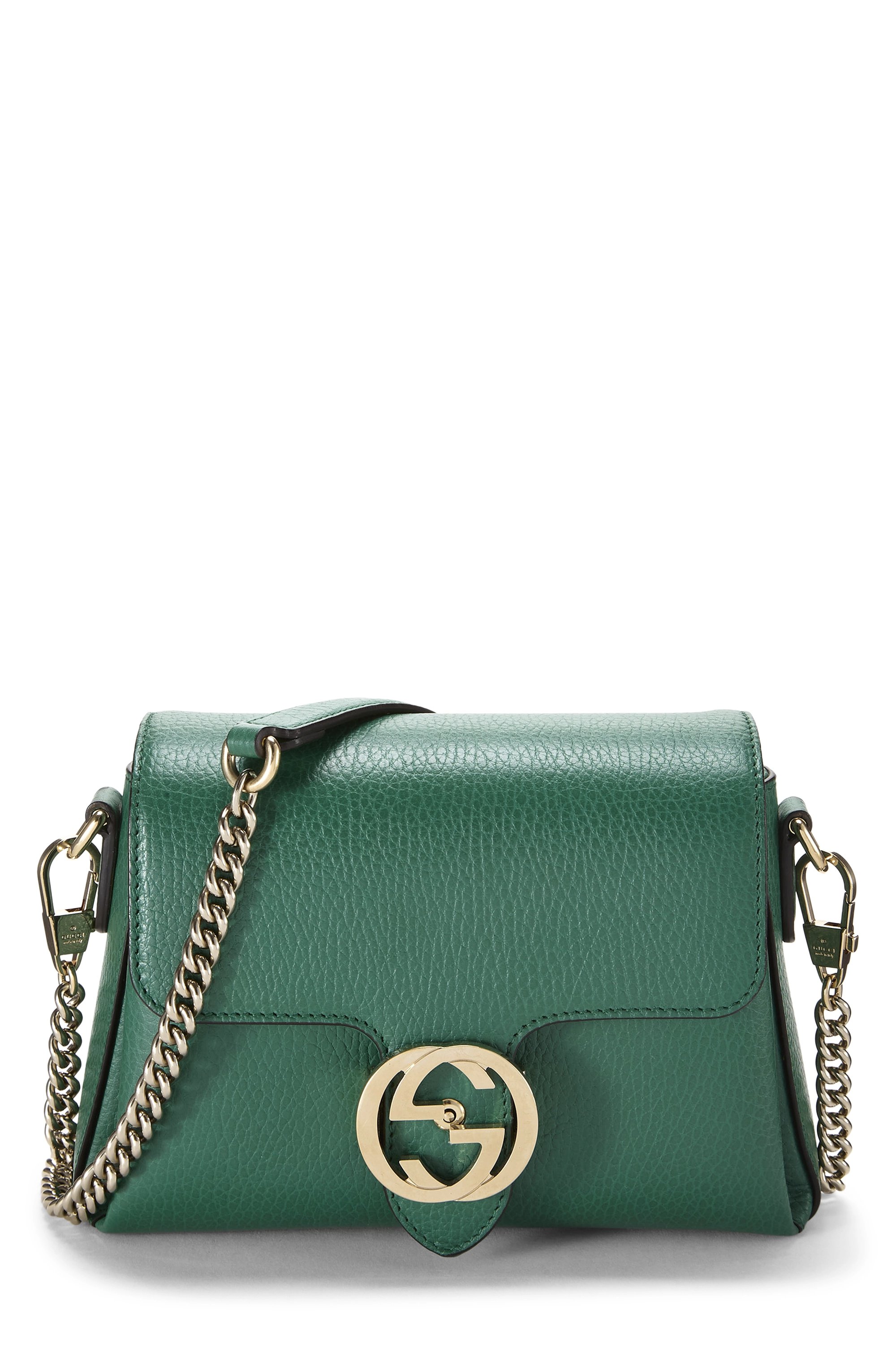 Green Leather Interlocking Shoulder Bag Small