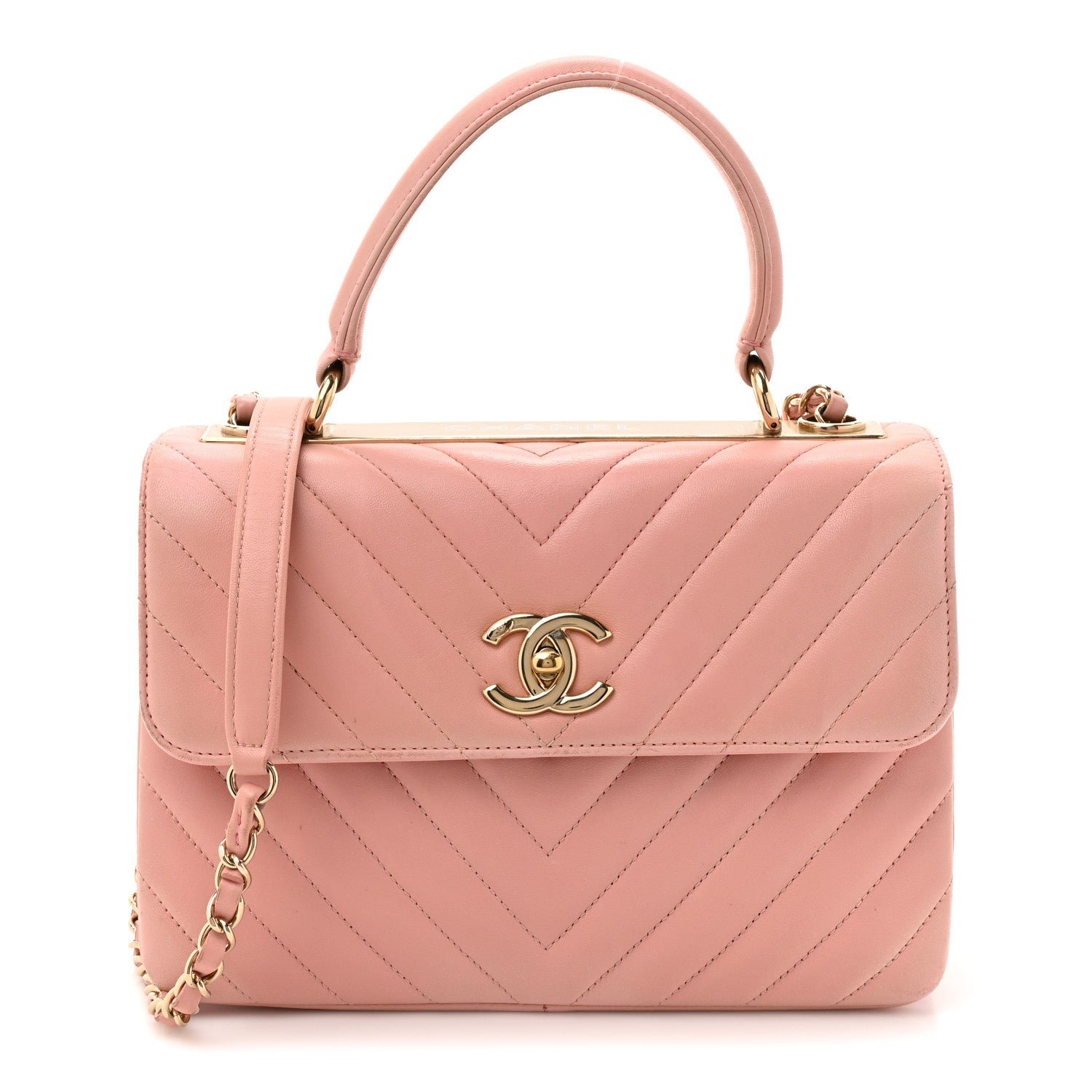 Chanel Lambskin Chevron Quilted Small Trendy CC Dual Handle Flap Bag Light Pink