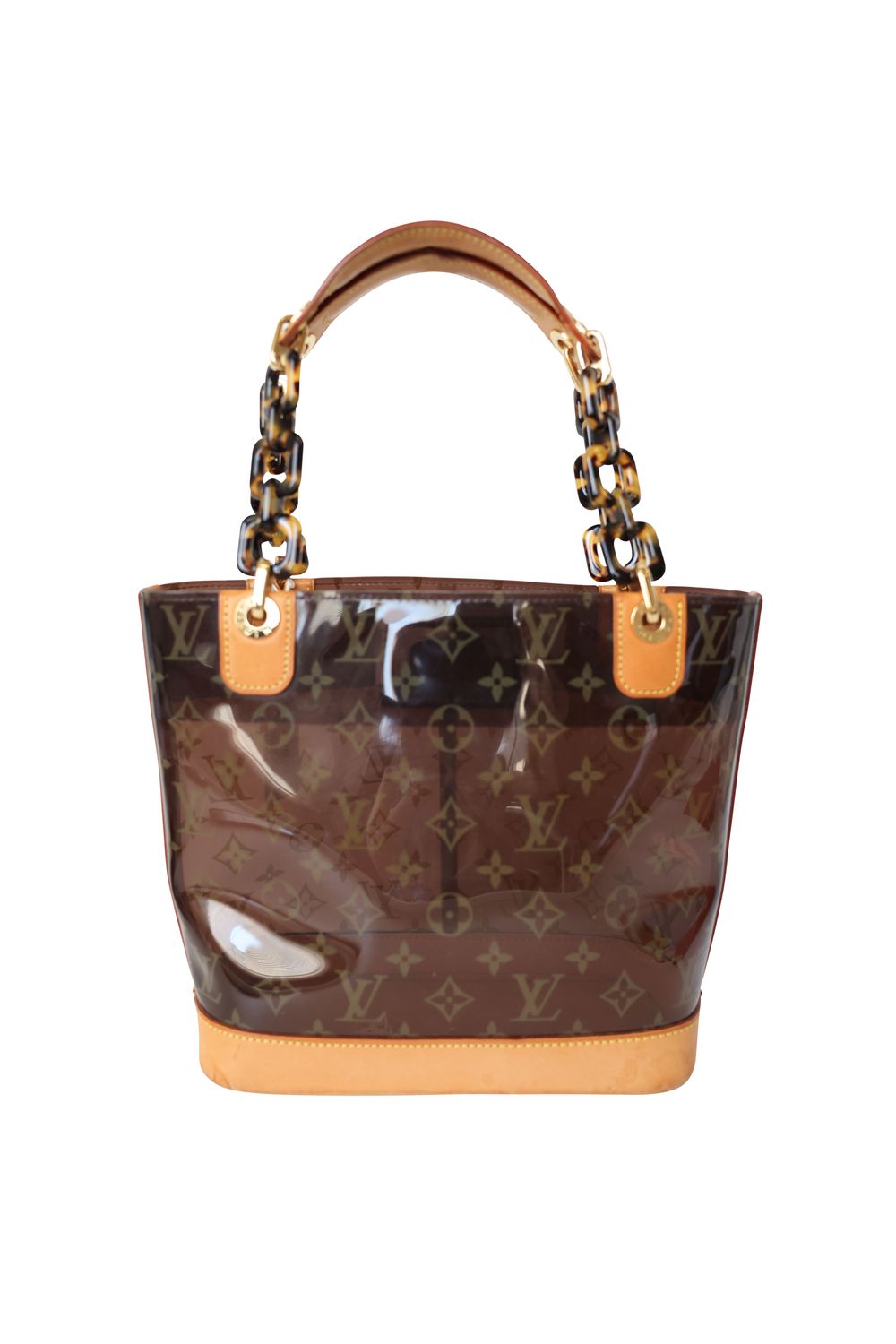 Louis Vuitton Cabas Ambre PM Tote Bag, Brown Monogram Vinyl and Natural Vachette Cowhide with Gold Hardware, Preowned in Dustbag WA001