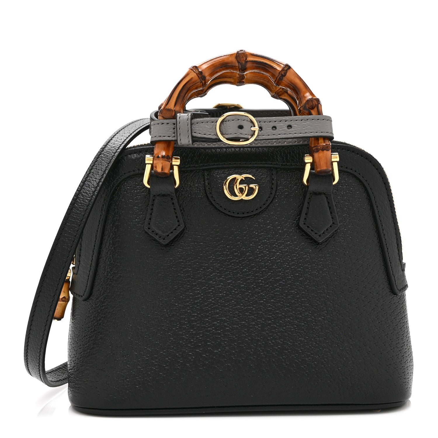 Gucci Textured Dollar Calfskin Mini Diana Dome Tote Bag Black Dusty Grey
