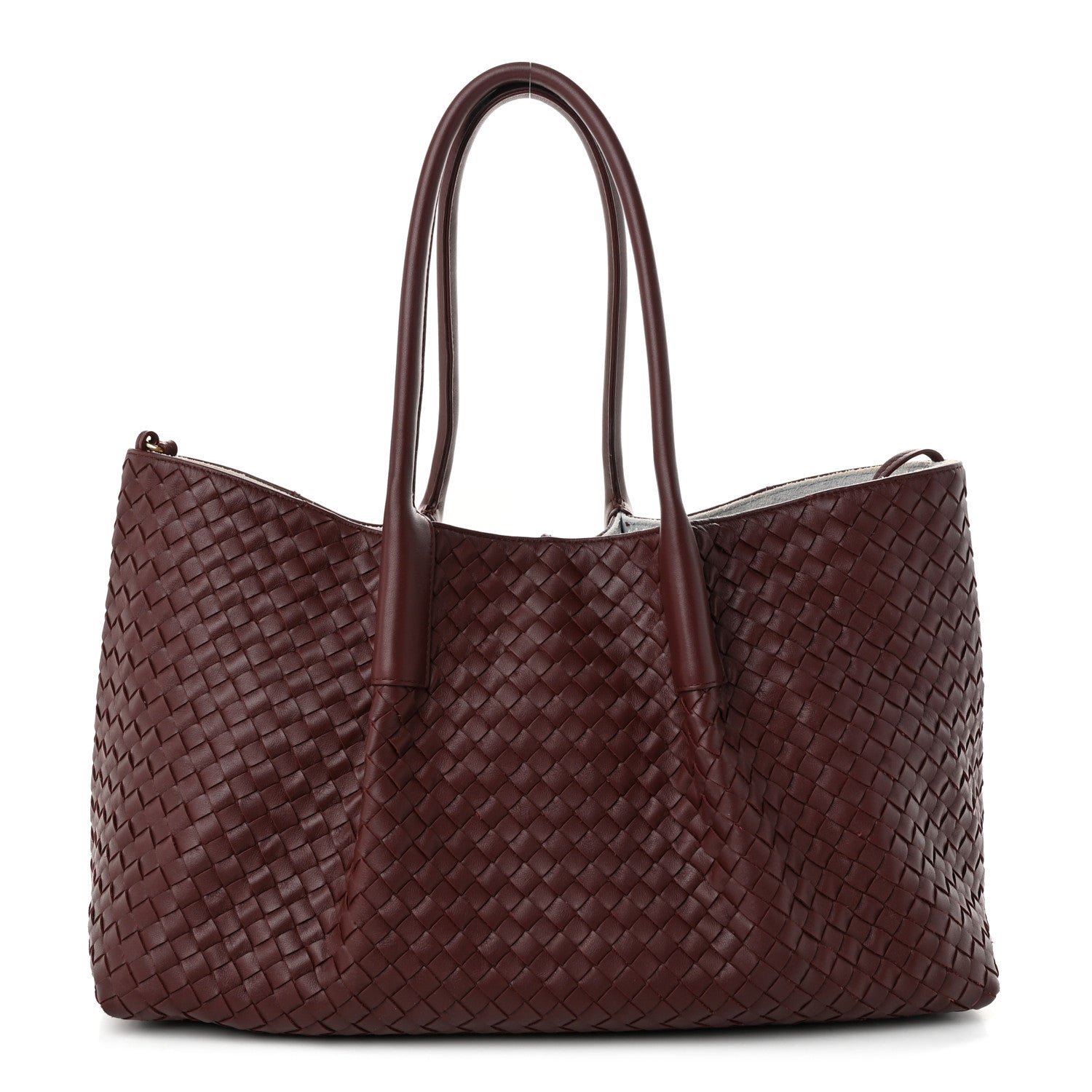 Bottega Veneta Calfskin Intrecciato Pinacoteca Reversible Tote Madder Brown Lunar