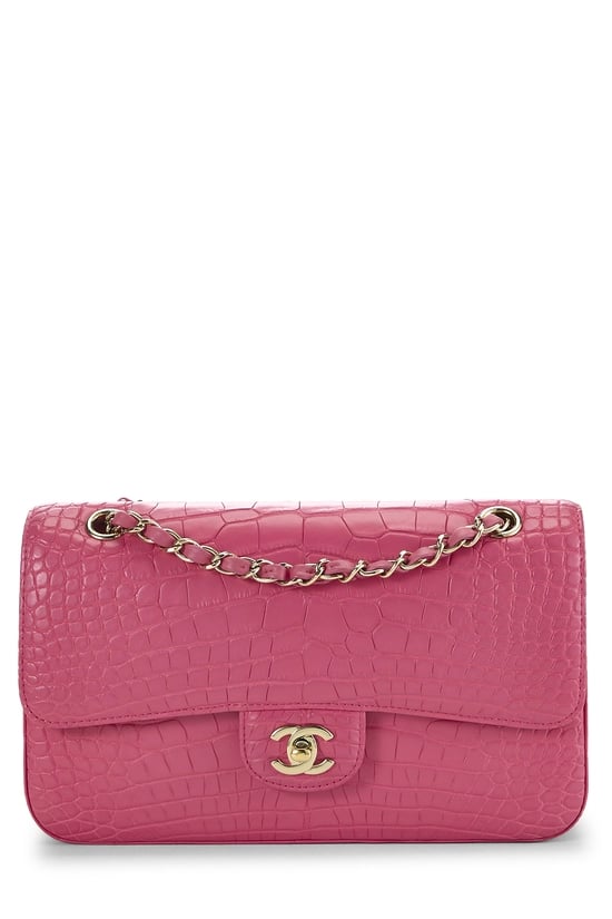 Pink Alligator Classic Double Flap Medium