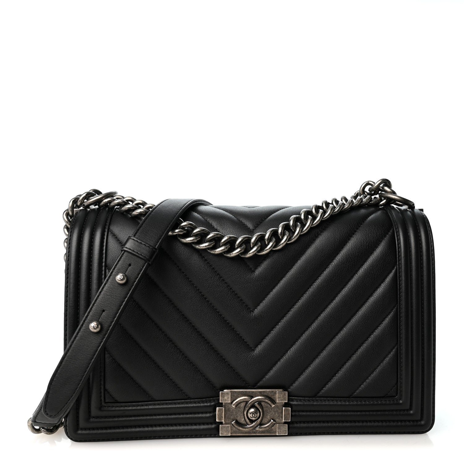 Chanel Calfskin Chevron Quilted New Medium Boy Flap Black