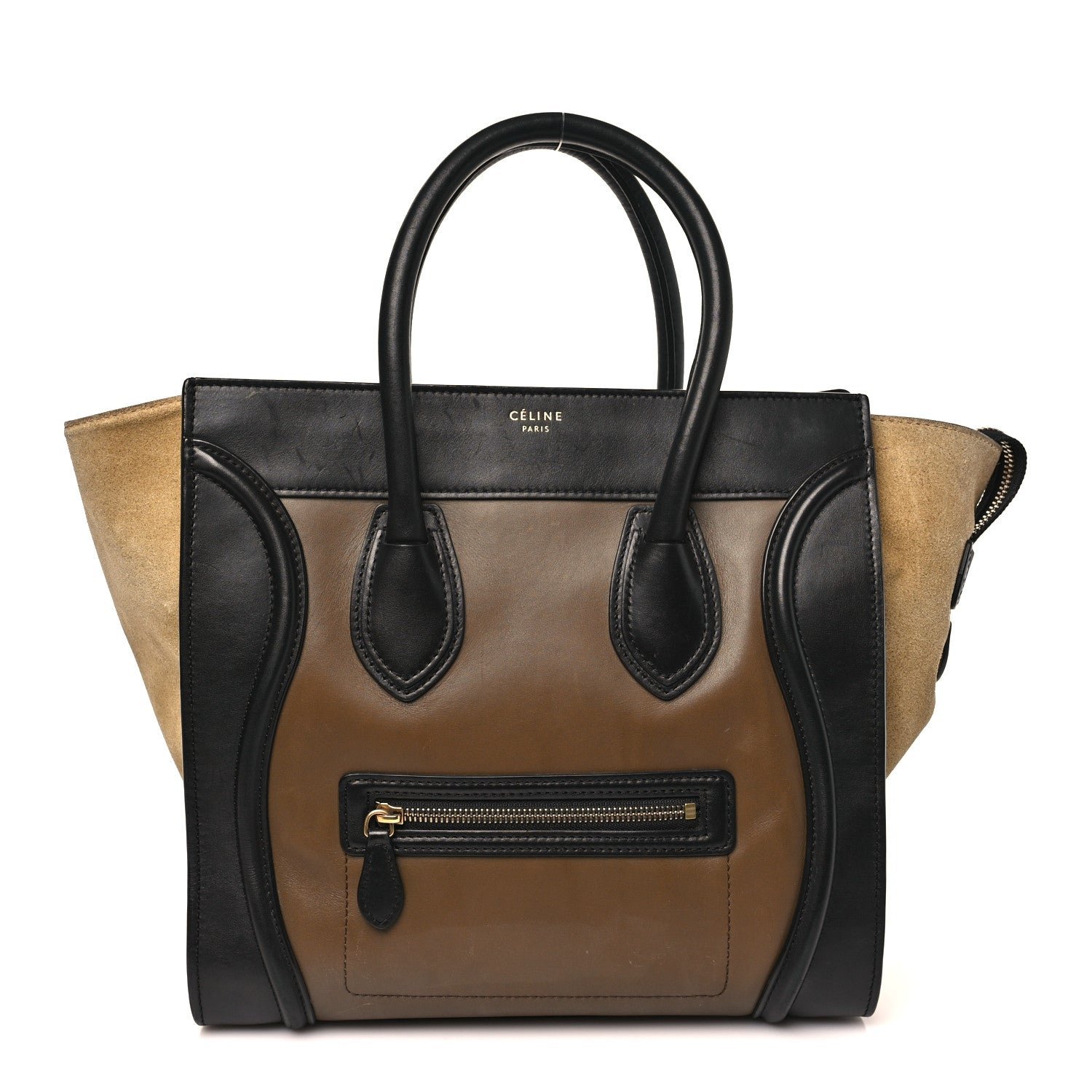 Celine Satin Calfskin Suede Mini Tri-Color Luggage Olive