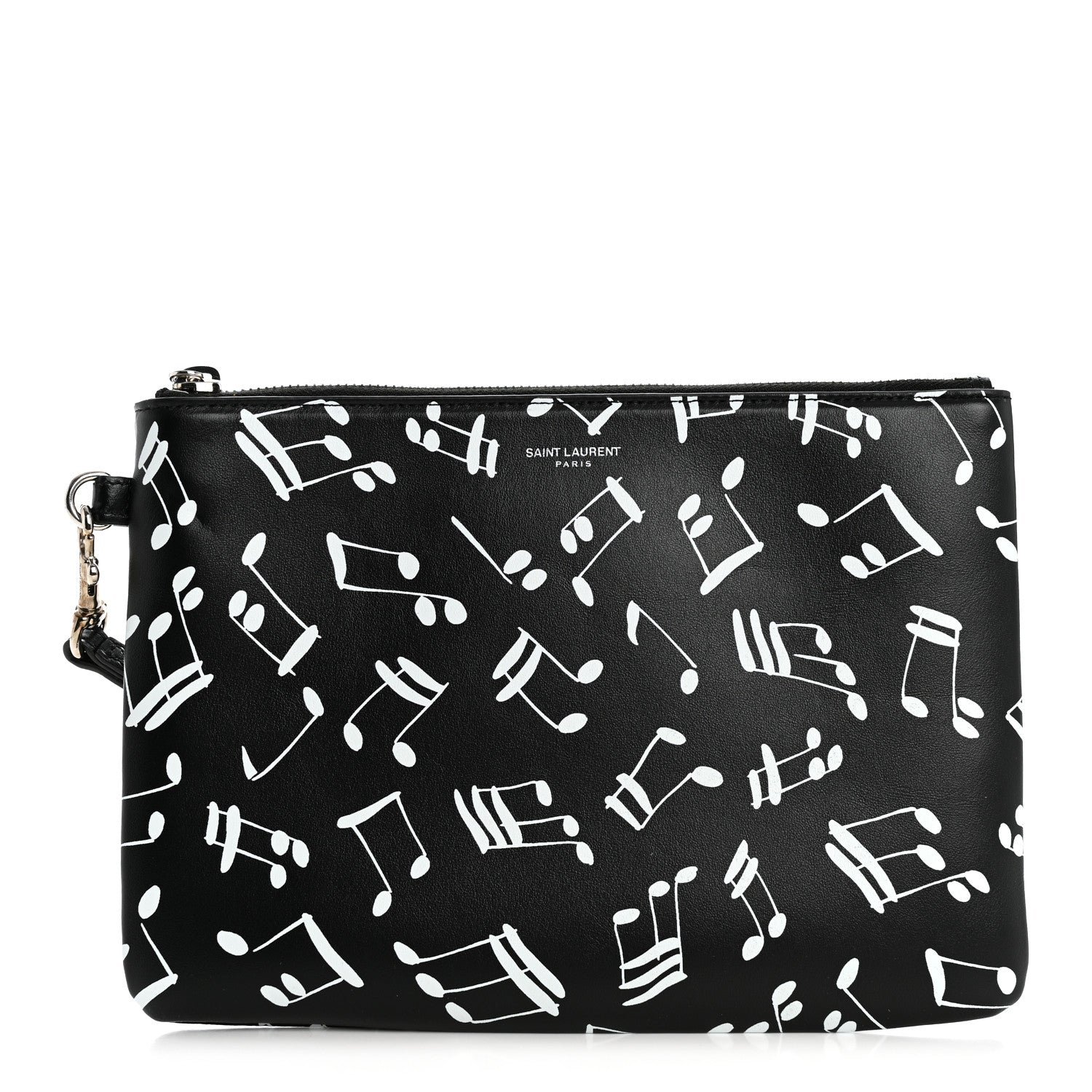 Saint Laurent Calfskin Musical Notes Zip Pouch Black