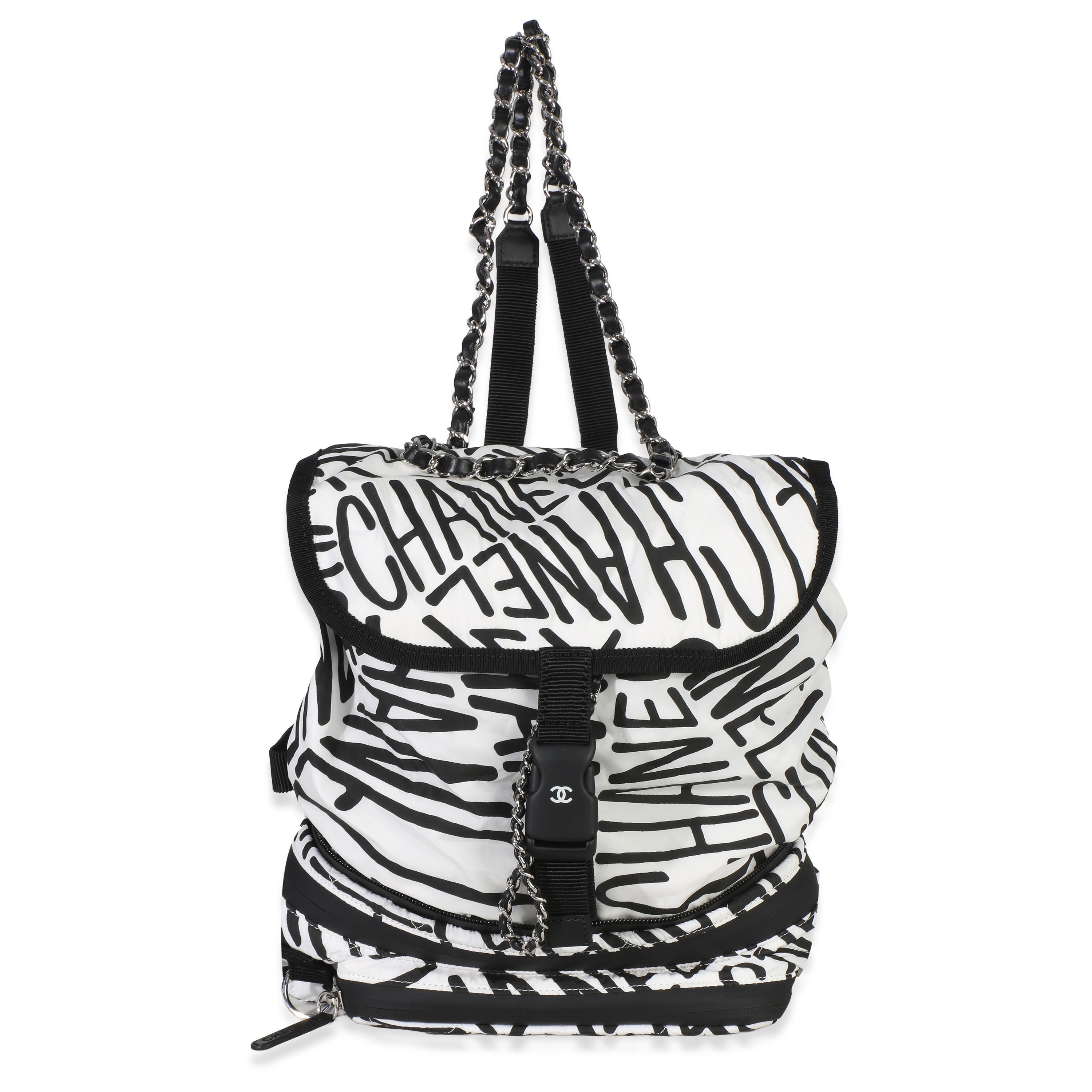 White Black Nylon Printed Coco Neige Backpack