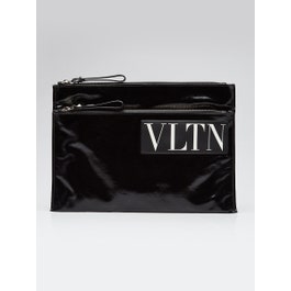 Valentino Valentino Black Vinyl VLTN Flat Clutch Bag