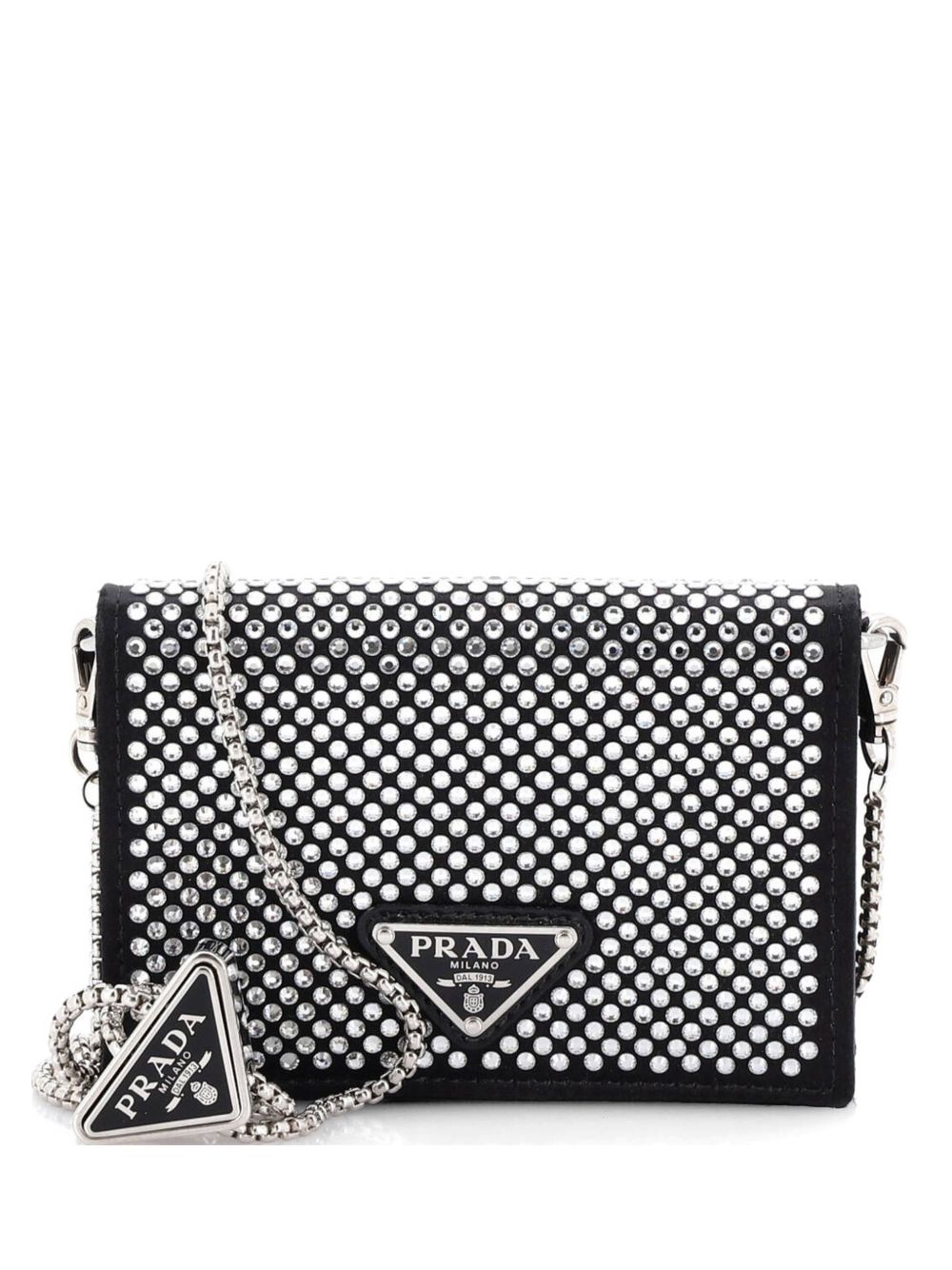 Flap Card Holder with Chain Satin with Crystals crossbody bag