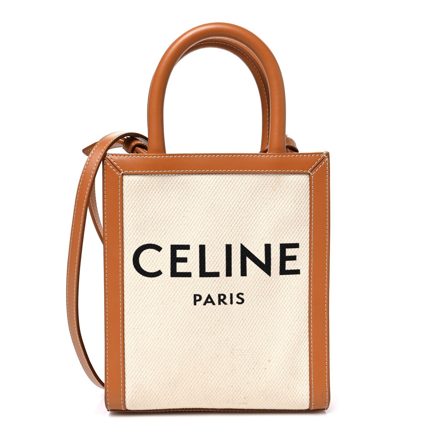 Celine Canvas Calfskin Mini Vertical Cabas Natural Tan
