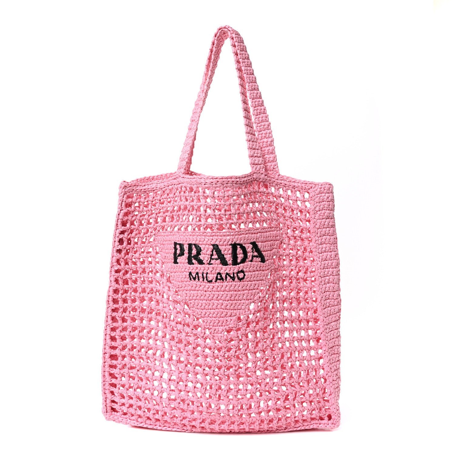 Prada Yarn Raffia Effect Crochet Logo Embroidered Tote Bag Petalo