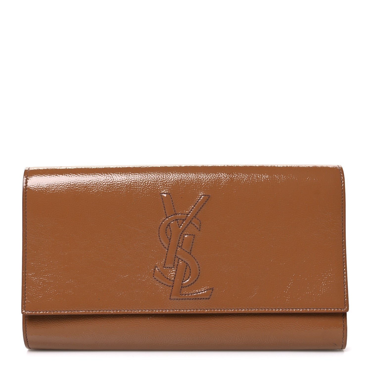 Saint Laurent Textured Patent Calfskin Monogram Large Belle De Jour Clutch Beige