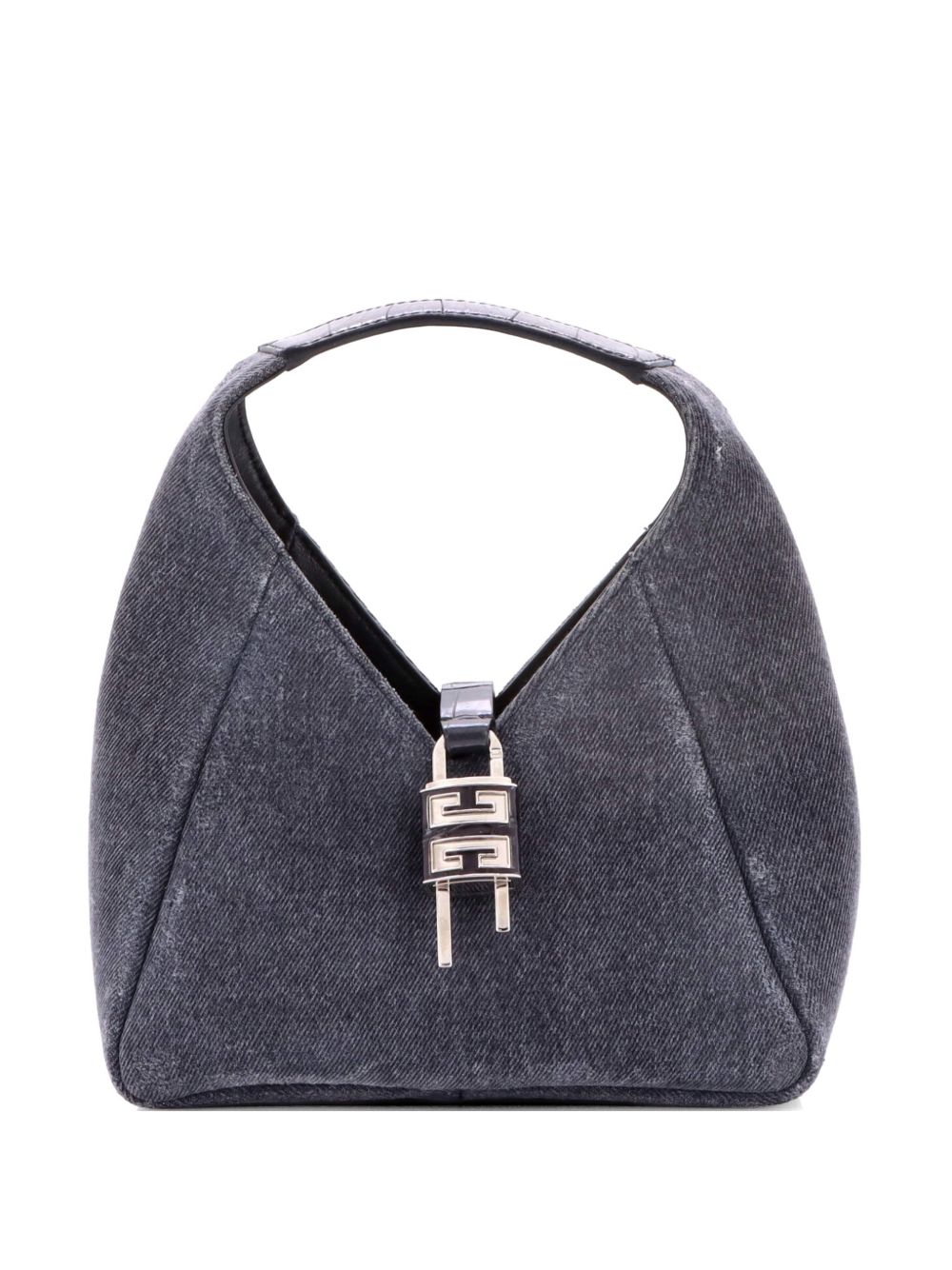 Givenchy Padlock Washed Denim and Crocodile Embossed Leather Mini hobo bag