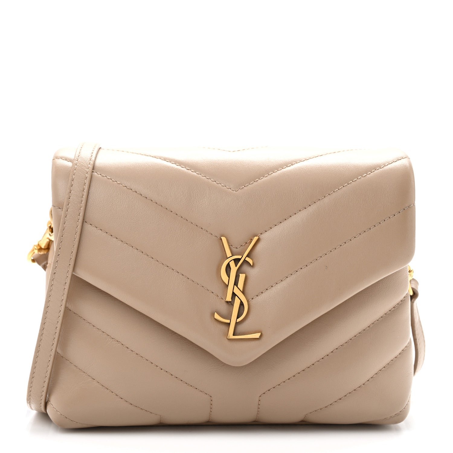 Saint Laurent Calfskin Y Quilted Monogram Toy Loulou Crossbody Bag Dark Beige