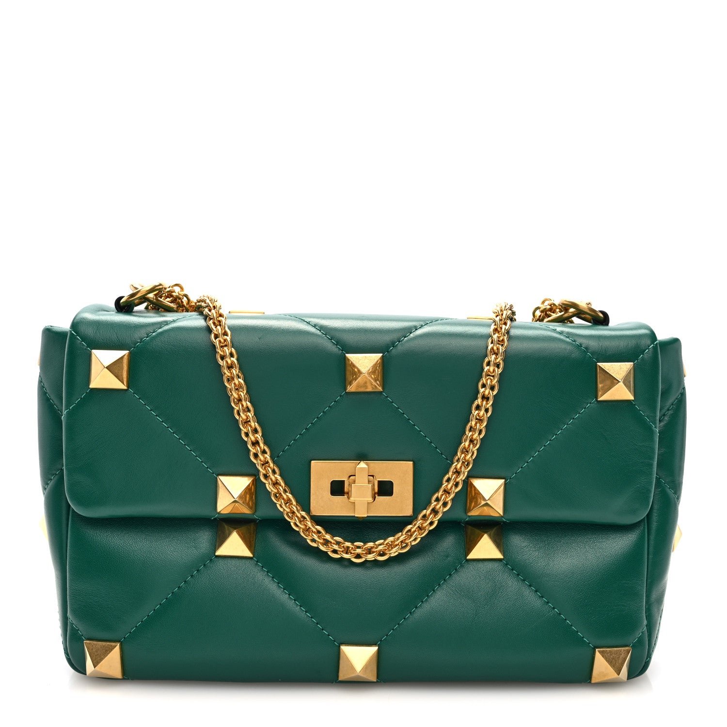 Valentino Garavani Nappa Medium Roman Stud Shoulder Bag Jungle
