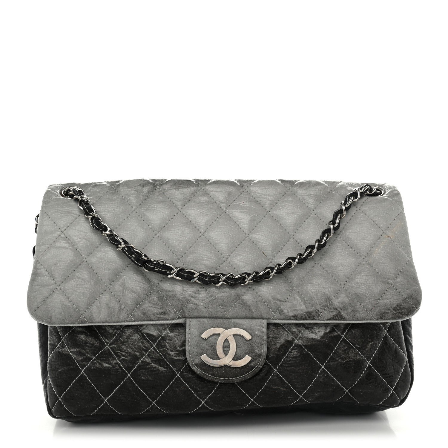 Chanel Vinyl Quilted Jumbo Melrose Degrade Flap Black