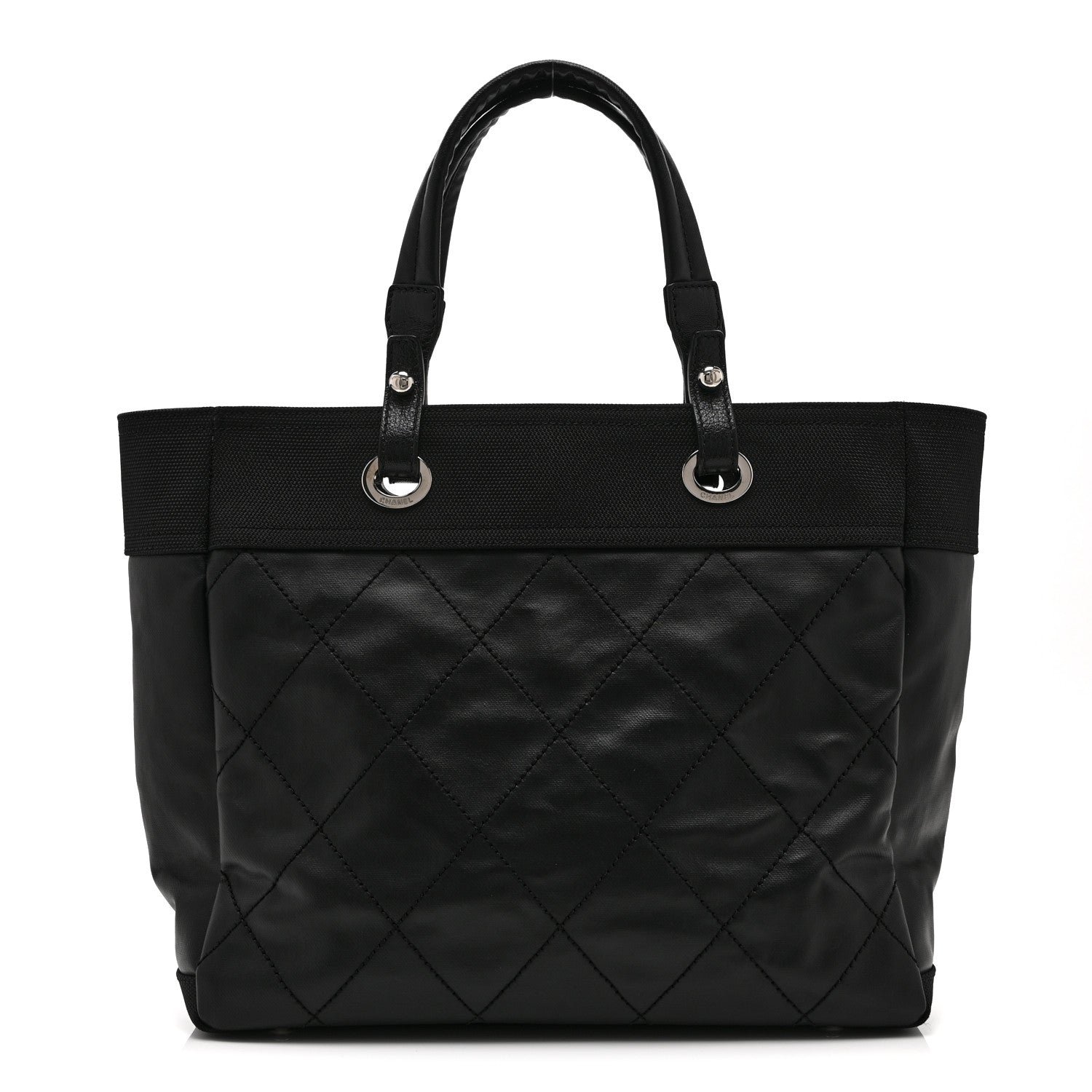 Chanel Coated Canvas Quilted Large Paris Biarritz Tote Black