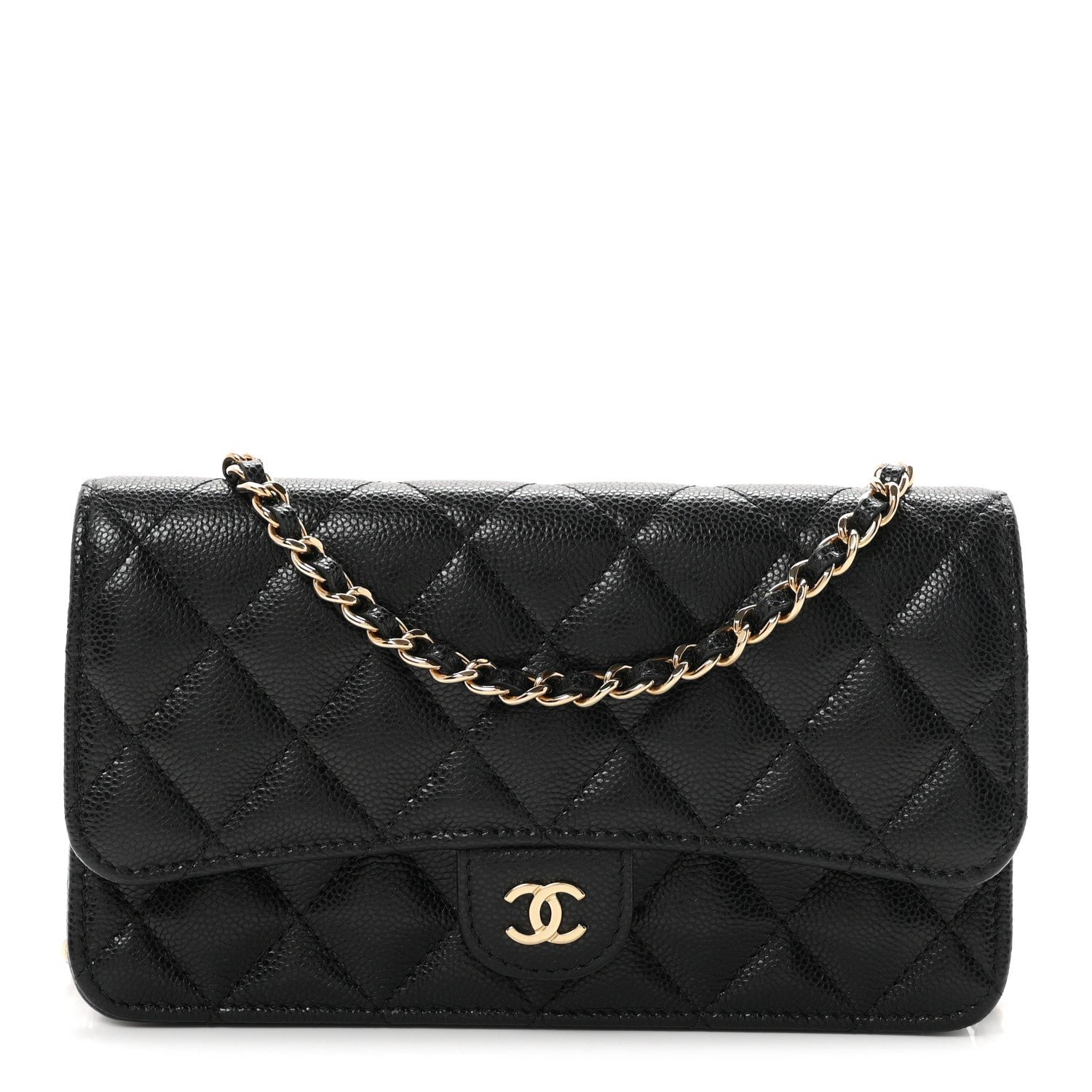 Chanel Caviar Quilted Flap Phone Holder With Chain Black