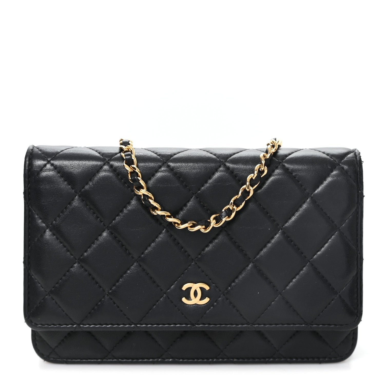 Chanel Lambskin Quilted Wallet On Chain WOC Black