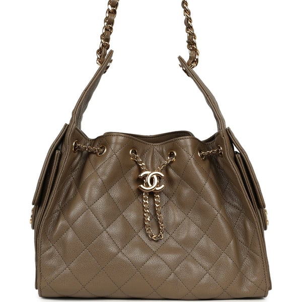 Chanel Small 25 Hobo Bag Dark Khaki Caviar Gold Hardware