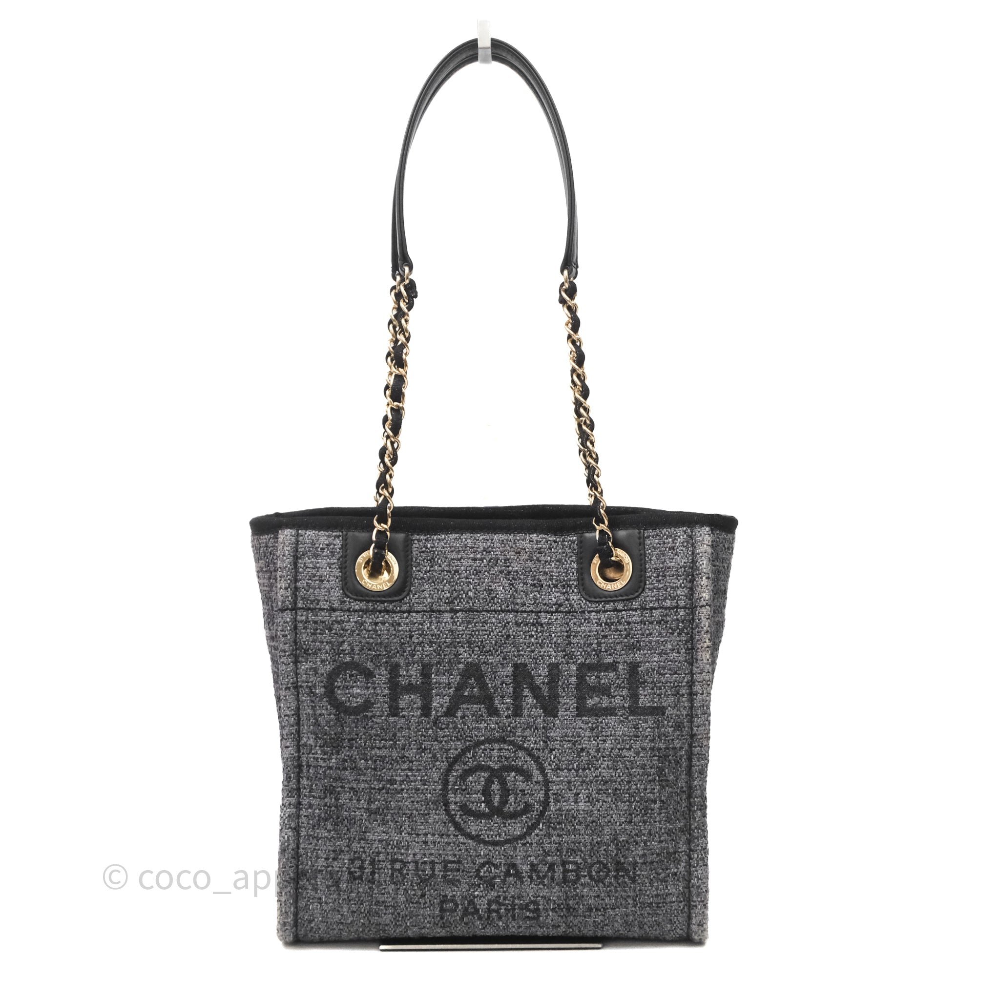 Chanel Small Vertical Deauville Charcoal Grey Raffia Gold Hardware