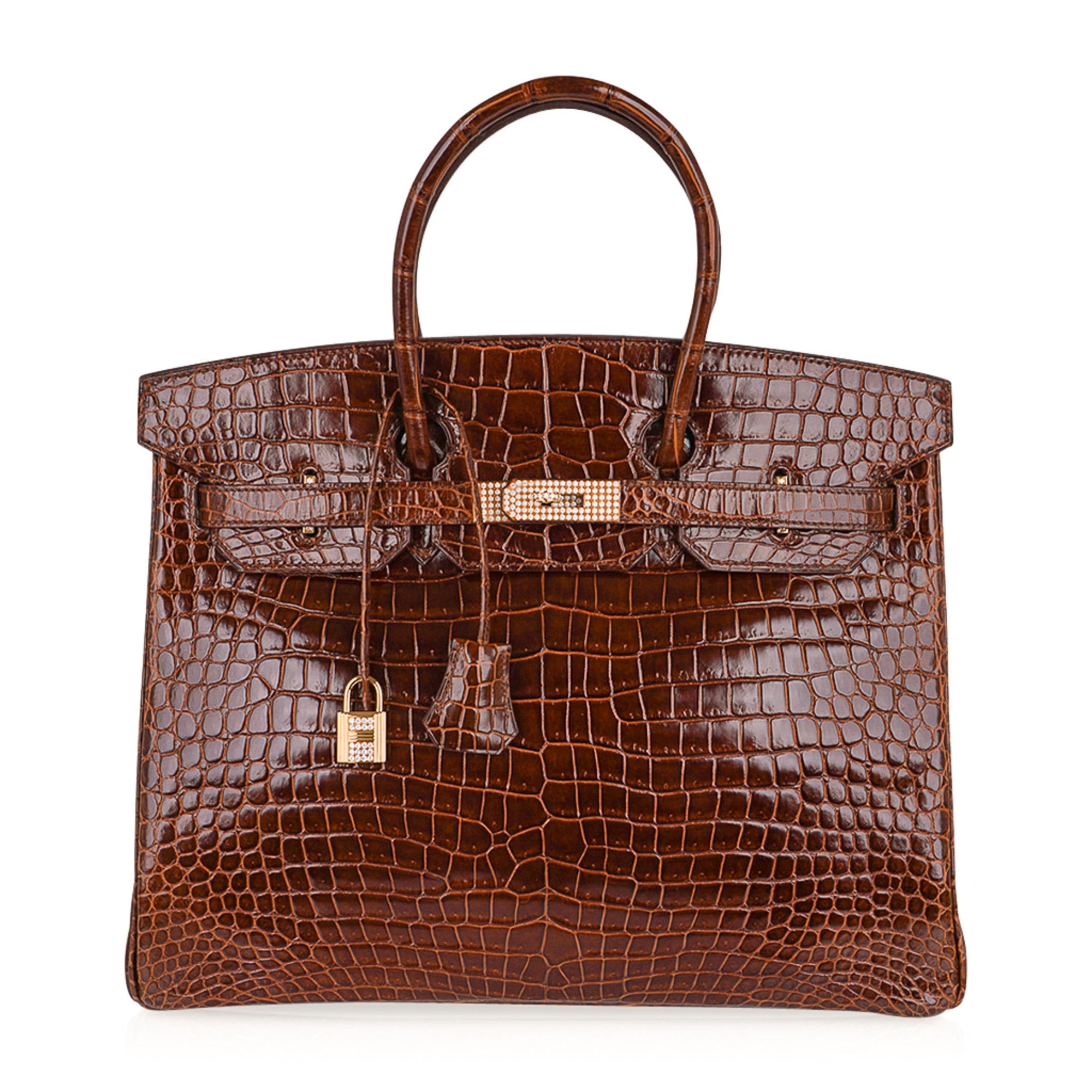Hermes Hermes Limited Edition Birkin 35 Bag Diamond Miel Porosus Crocodile with Gold Hardware