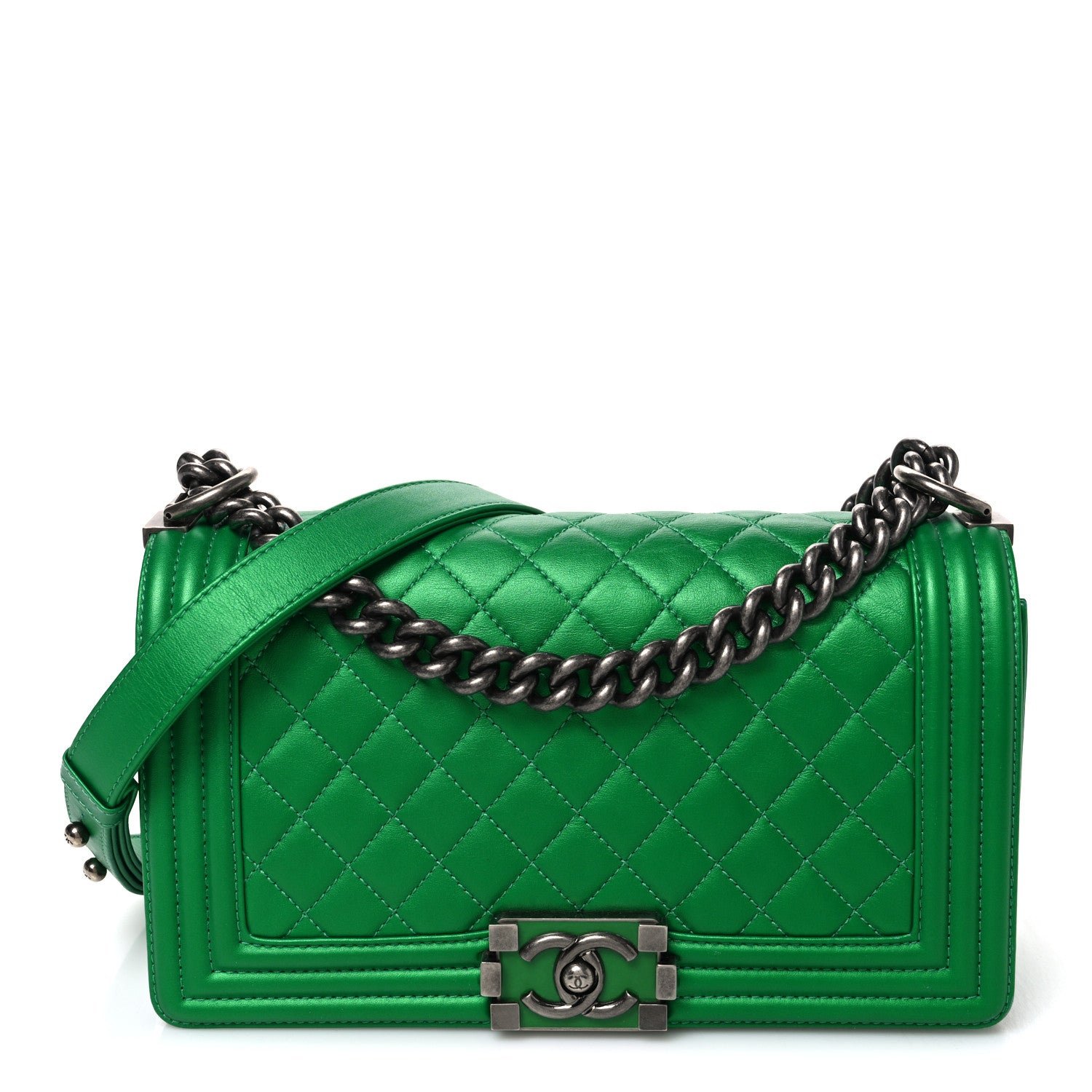 Chanel Metallic Calfskin Quilted Medium Boy Flap Green