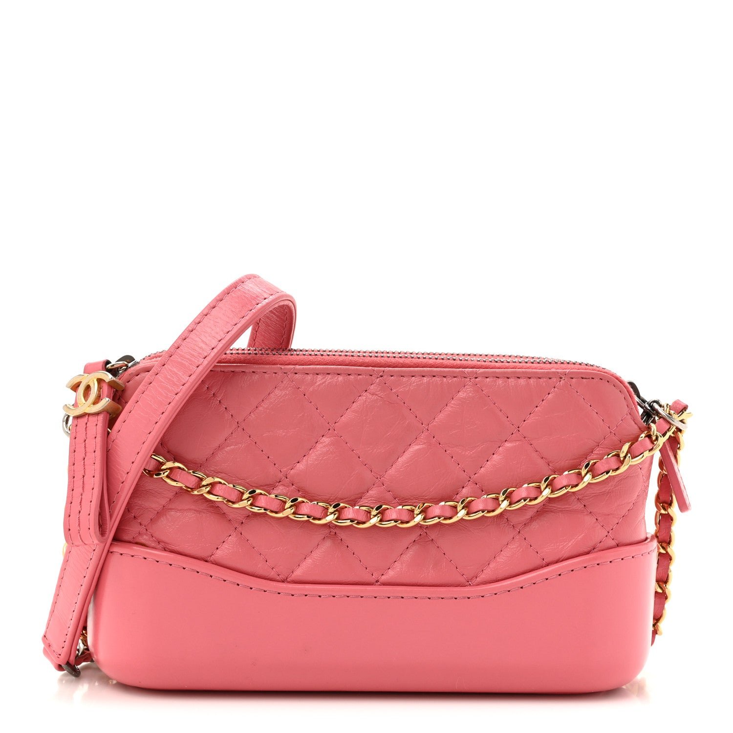 Chanel Aged Calfskin Quilted Small Gabrielle Clutch With Chain Pink