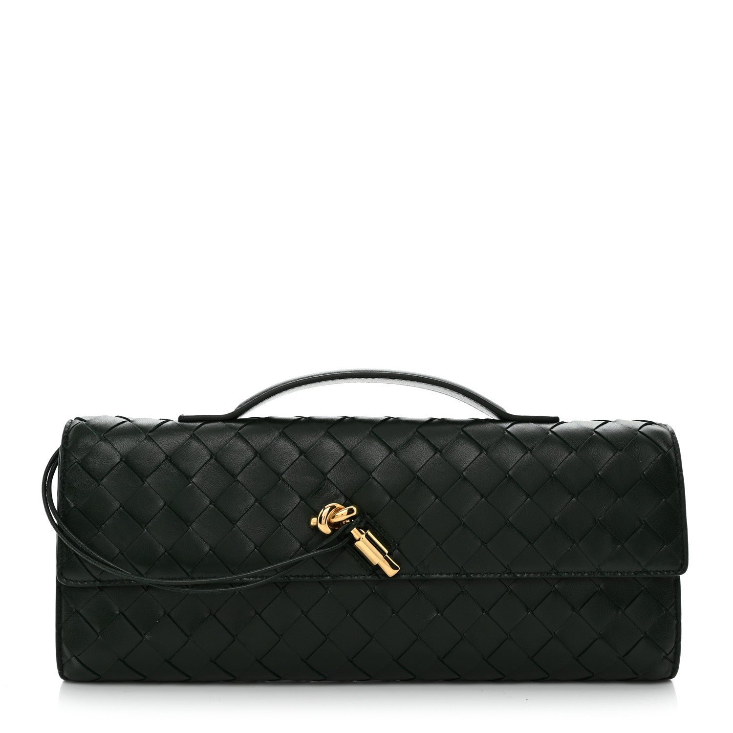 Bottega Veneta Nappa Intrecciato Long Andiamo Top Handle Clutch Emerald Green