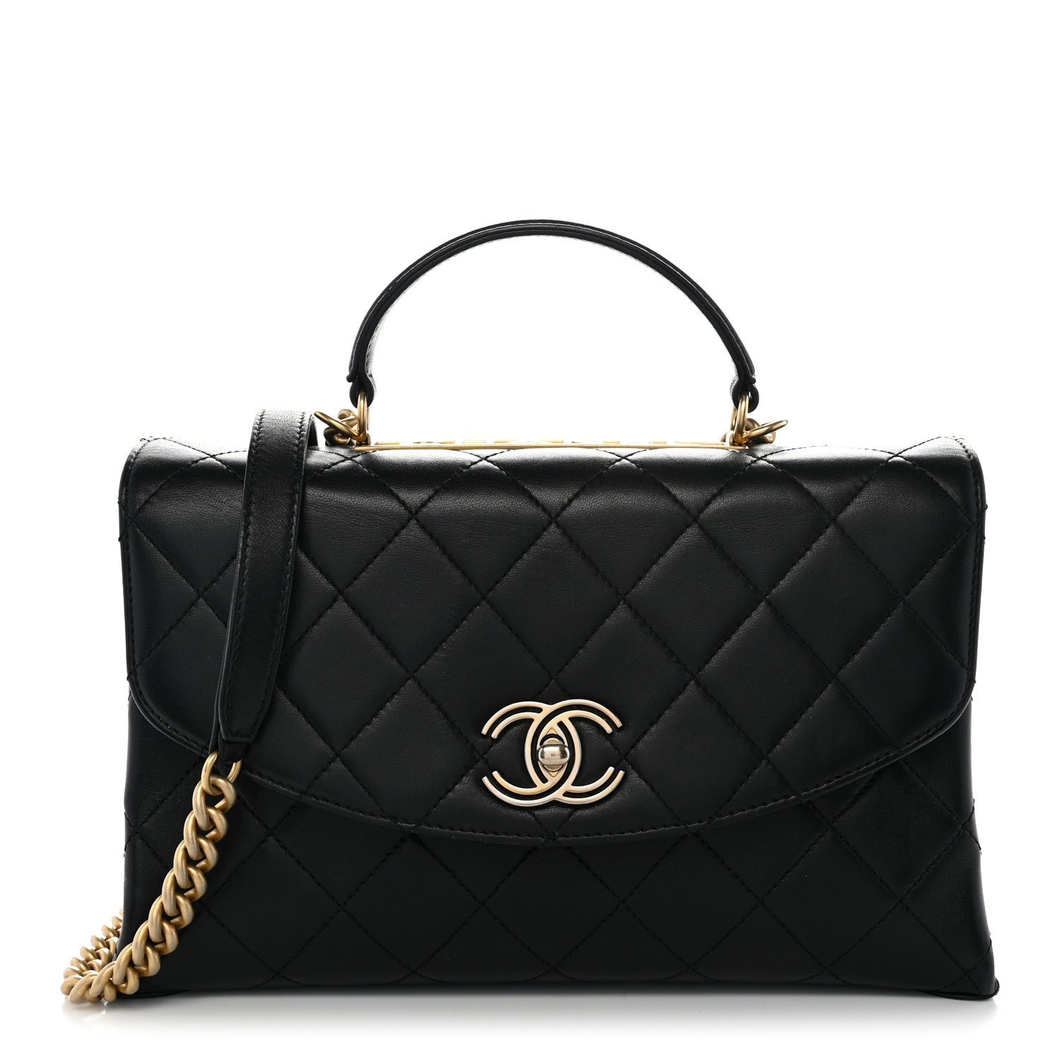 Chanel Lambskin Quilted Large Trendy Spirit Top Handle Bag Black